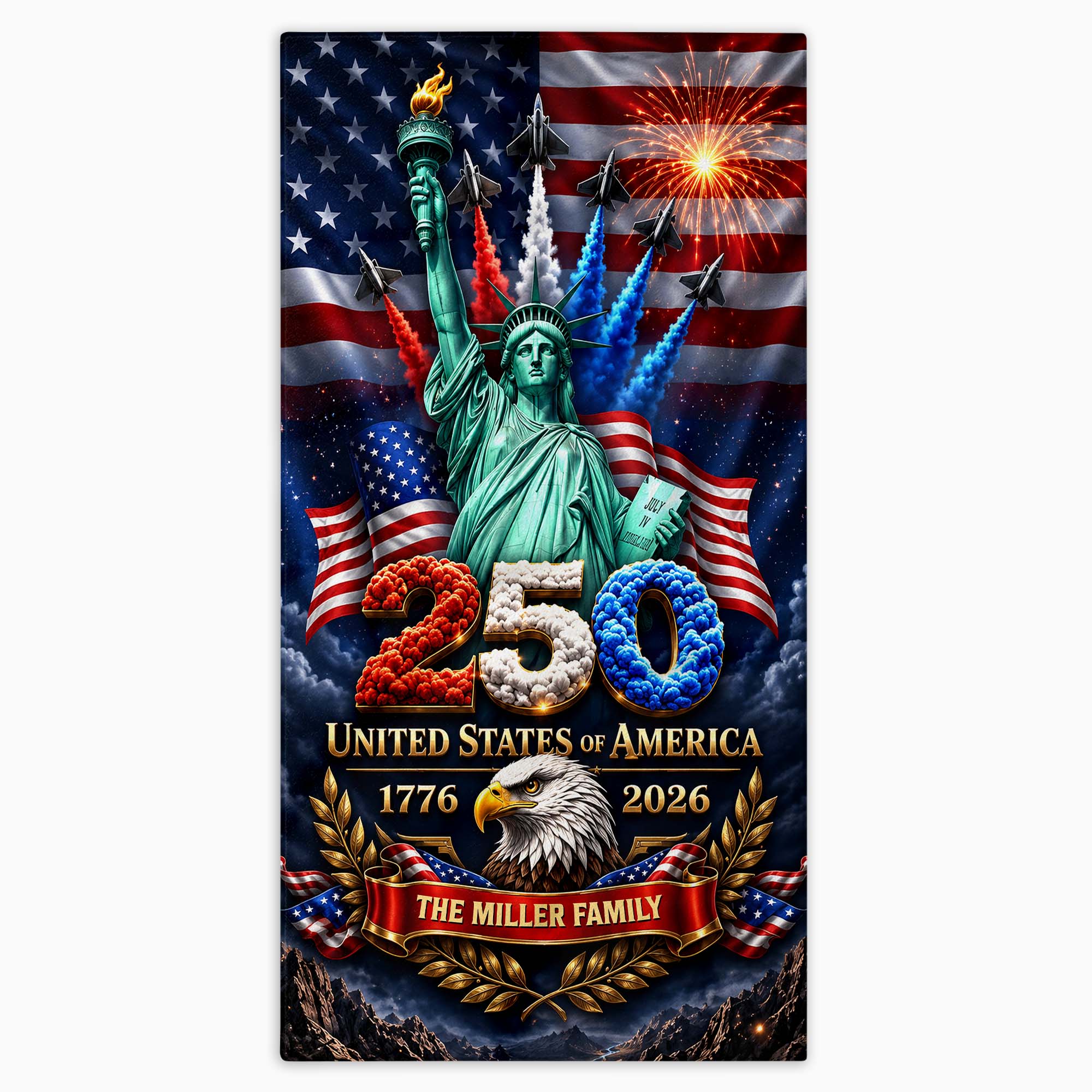 Personalized Microfiber Beach Towel USA Eagle Custom Name Gift