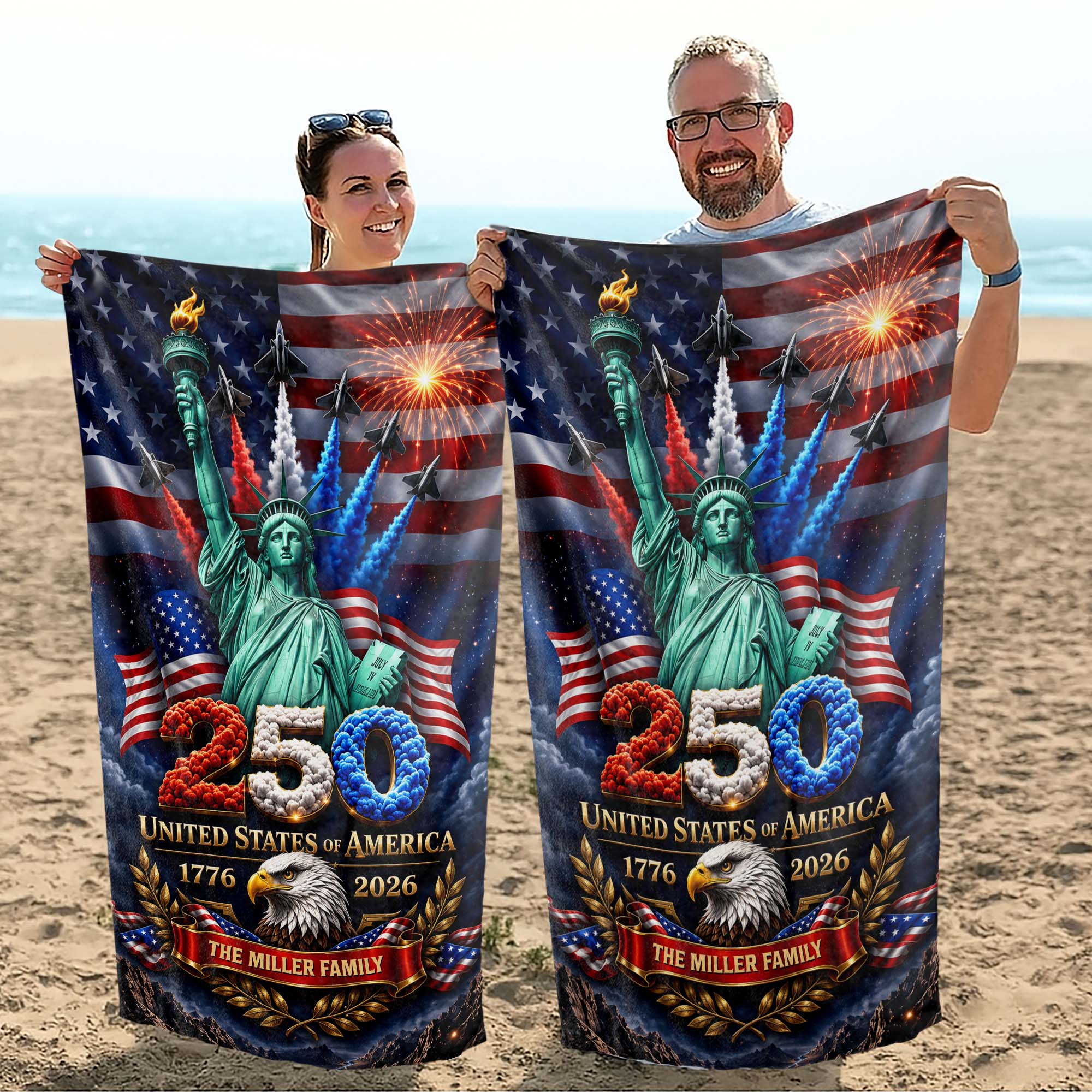 Personalized Microfiber Beach Towel USA Eagle Custom Name Gift
