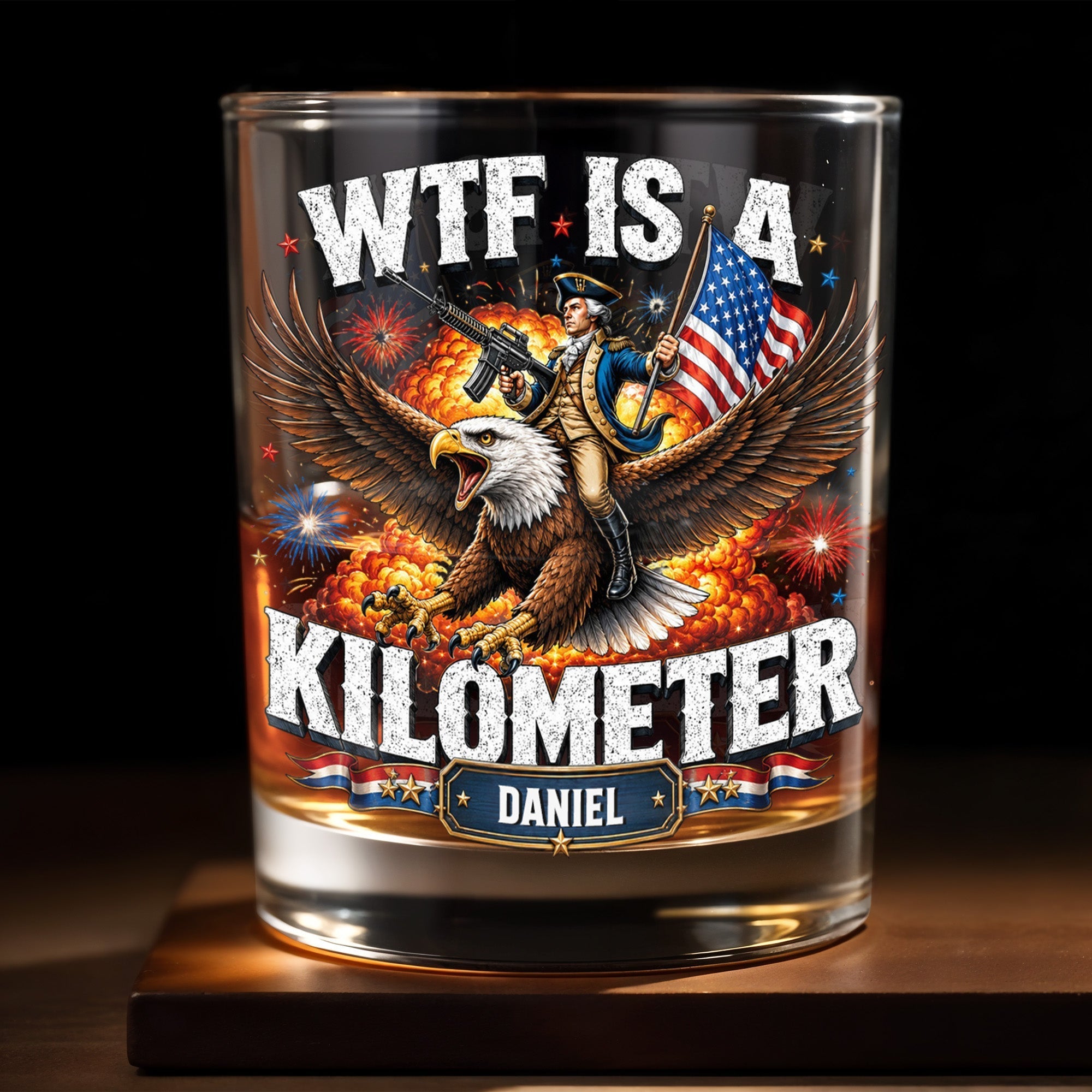 Personalized Whiskey Glass Custom Name Patriotic Eagle Gift for Dad