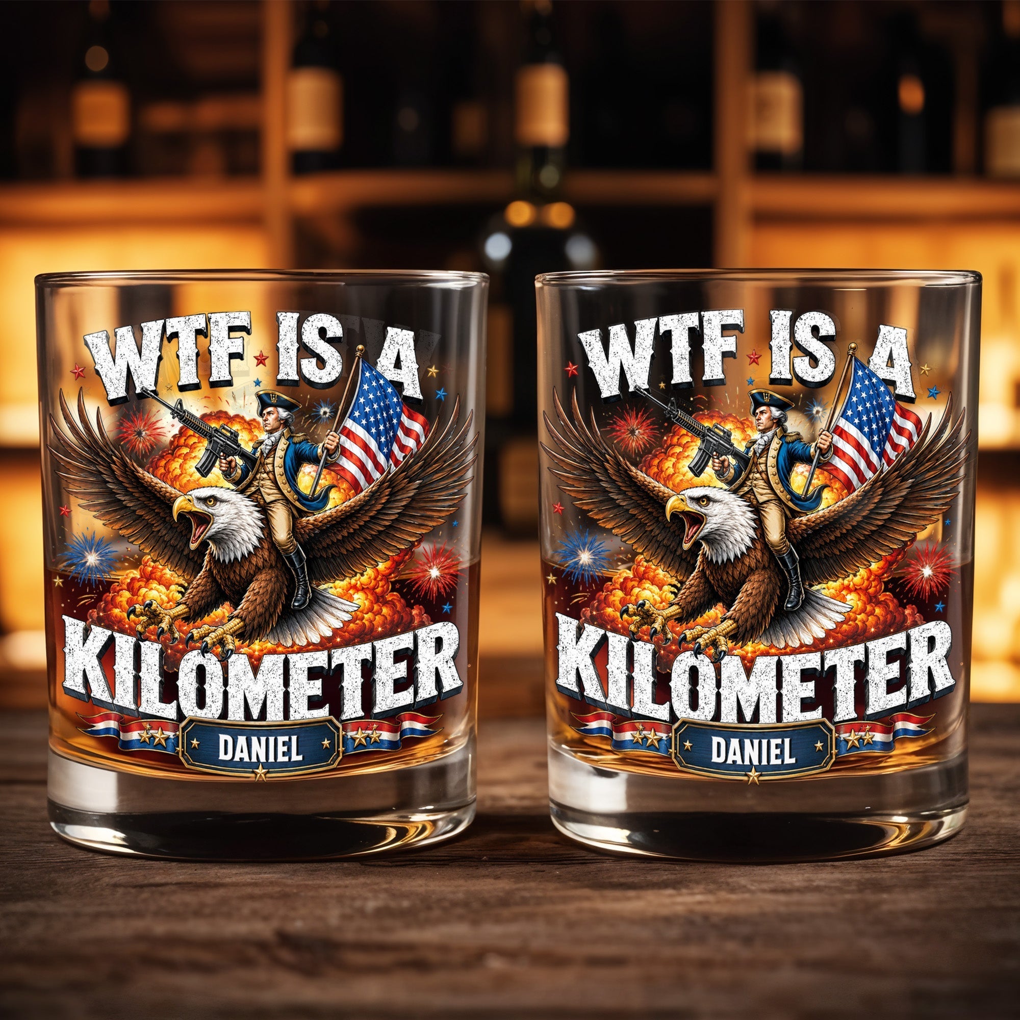 Personalized Whiskey Glass Custom Name Patriotic Eagle Gift for Dad