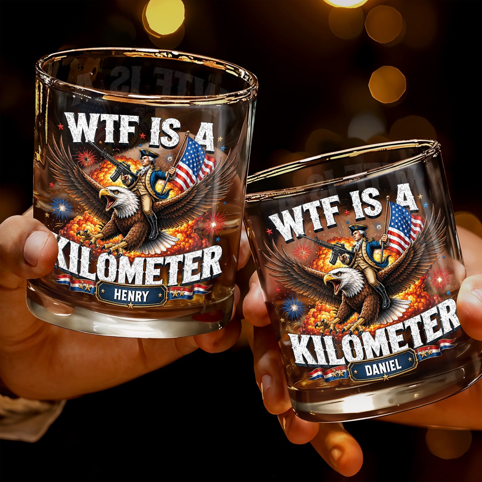 Personalized Whiskey Glass Custom Name Patriotic Eagle Gift for Dad