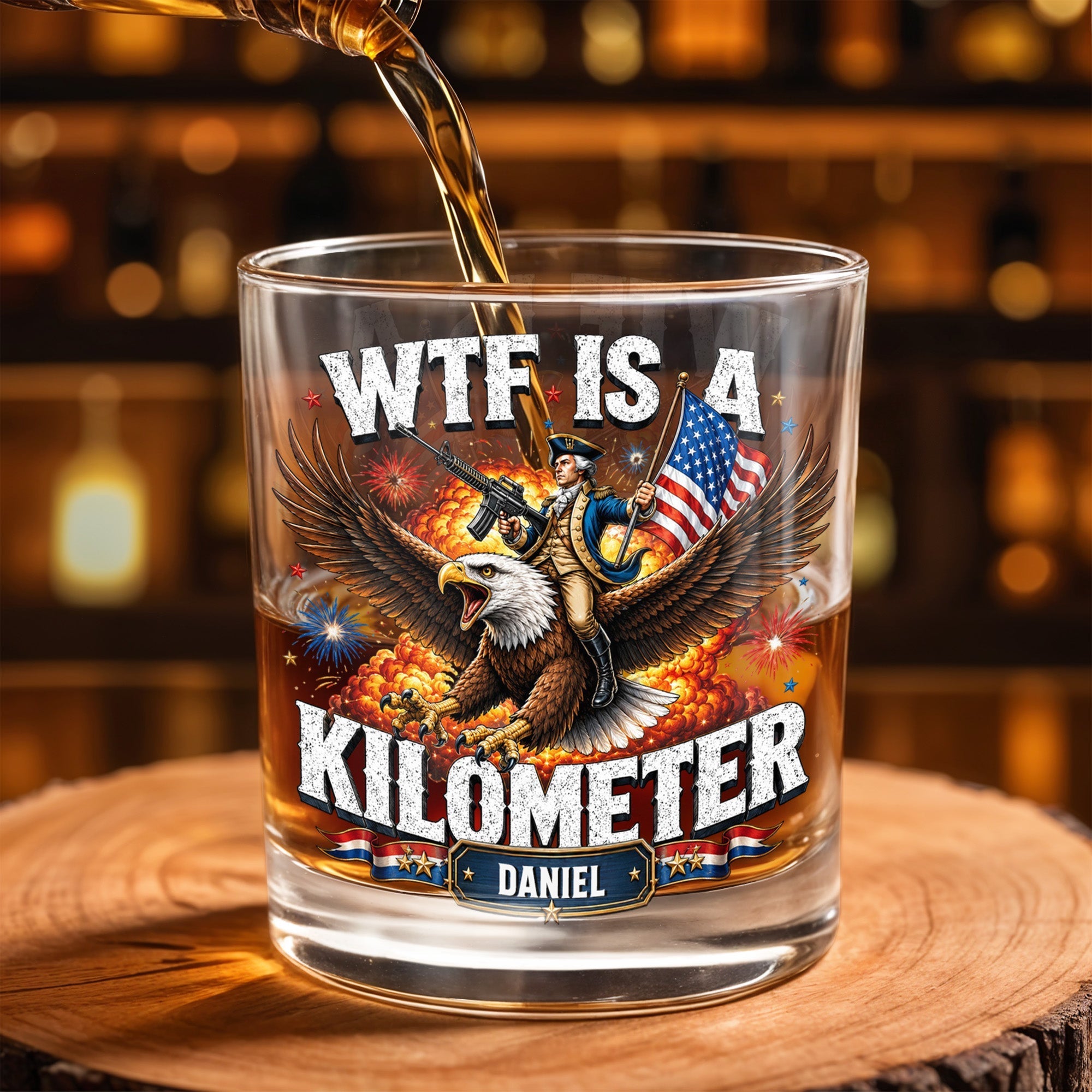Personalized Whiskey Glass Custom Name Patriotic Eagle Gift for Dad