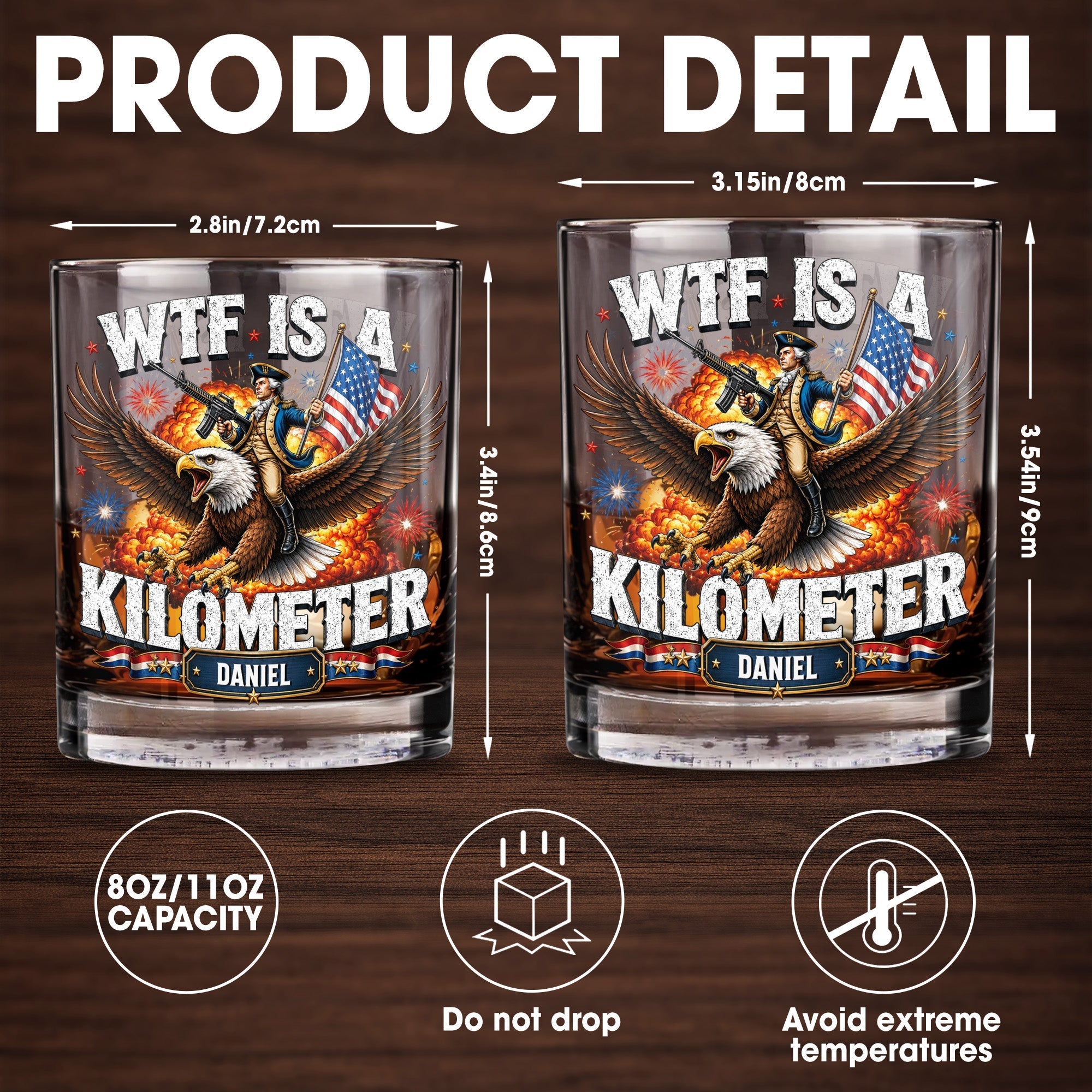 Personalized Whiskey Glass Custom Name Patriotic Eagle Gift for Dad
