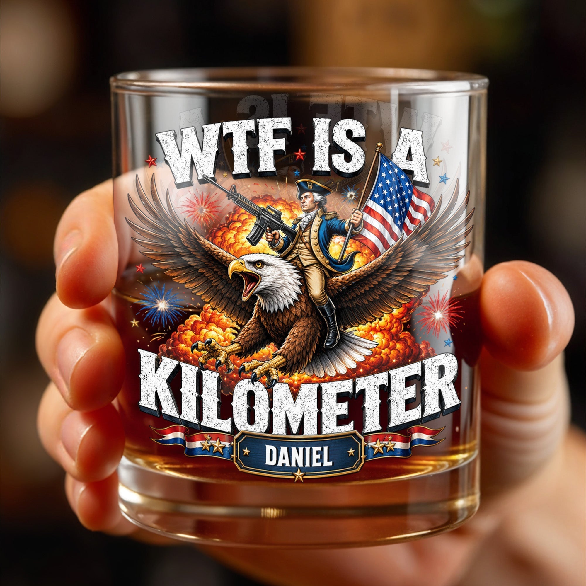 Personalized Whiskey Glass Custom Name Patriotic Eagle Gift for Dad