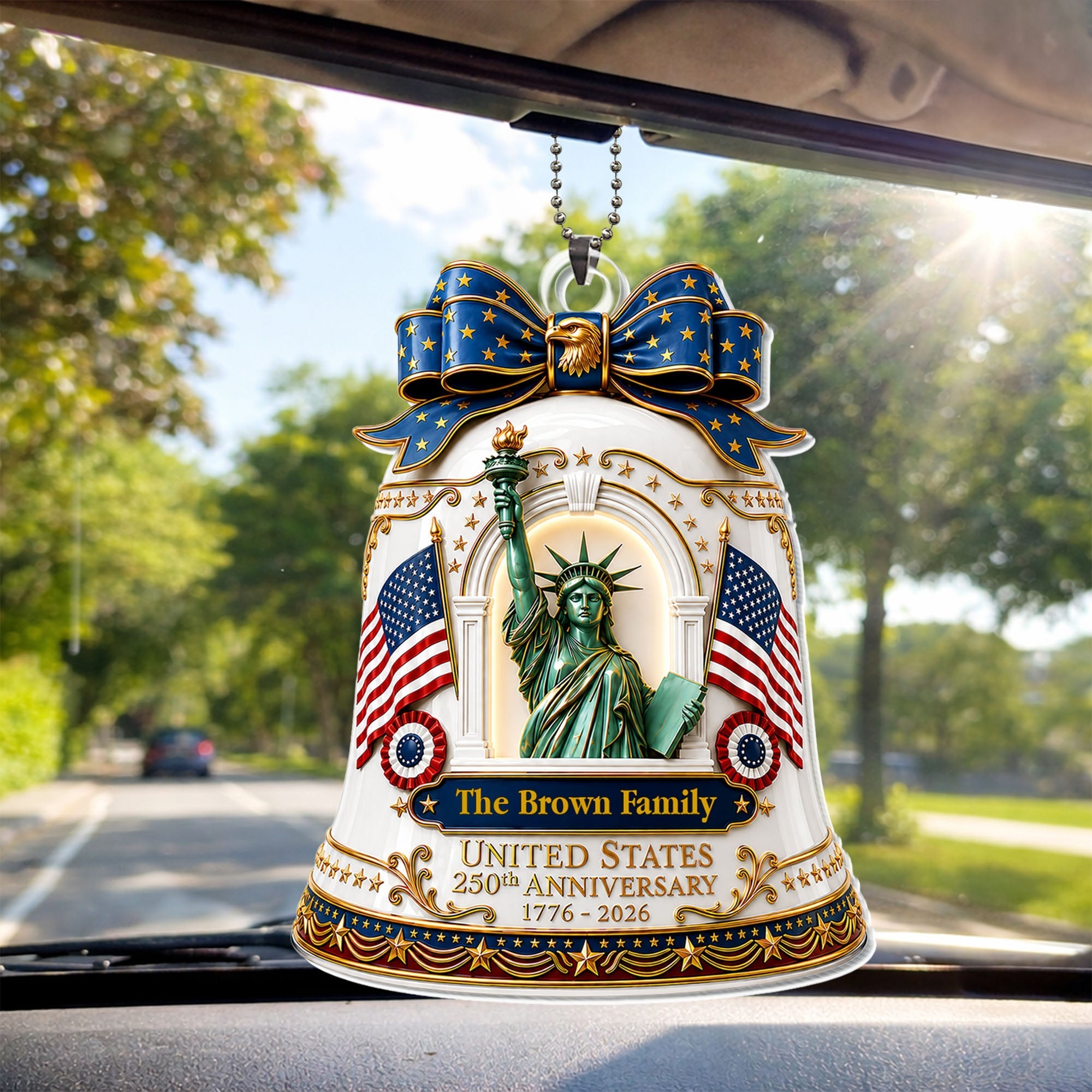 Personalized Acrylic Car Ornament USA Flag Gift for Family