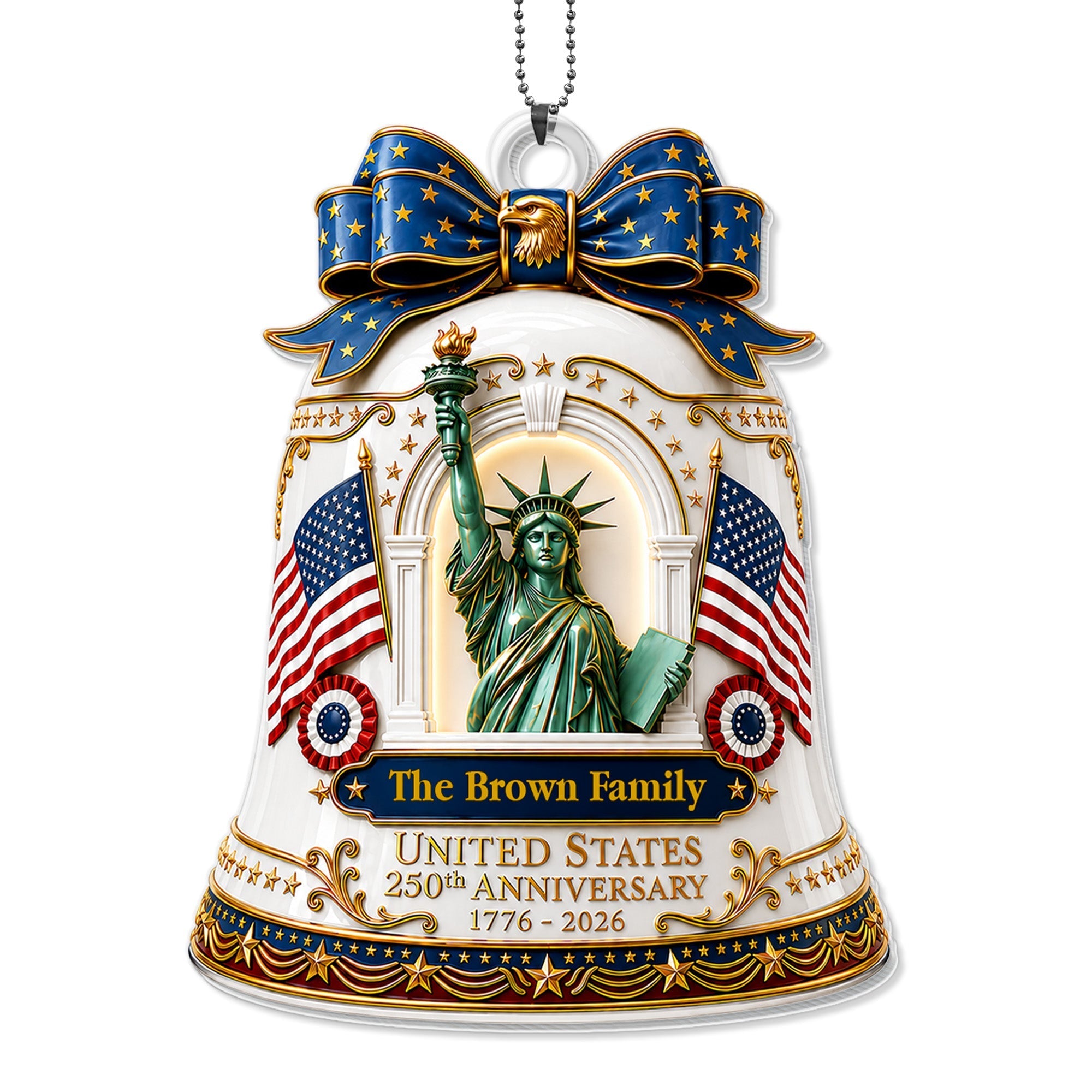 Personalized Acrylic Car Ornament USA Flag Gift for Family