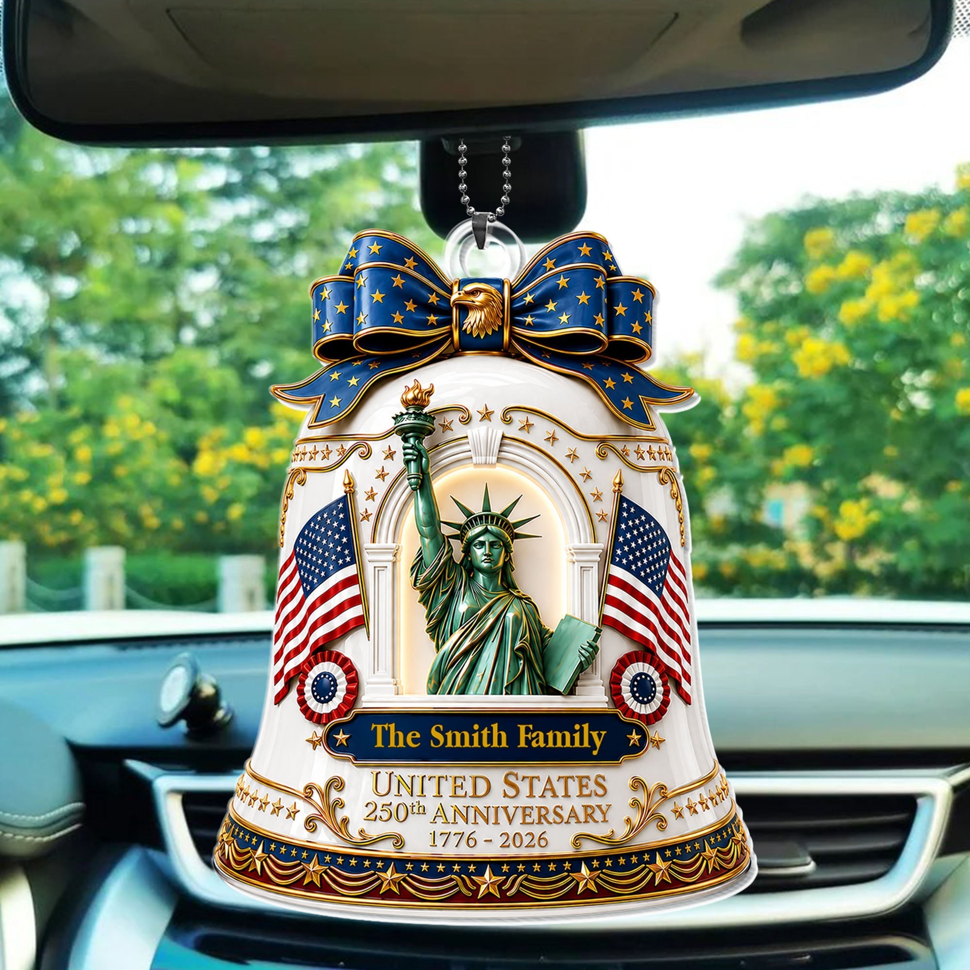 Personalized Acrylic Car Ornament USA Flag Gift for Family