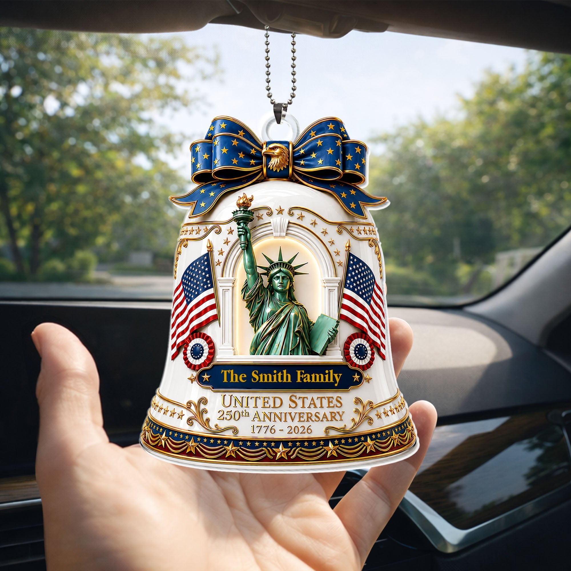 Personalized Acrylic Car Ornament USA Flag Gift for Family