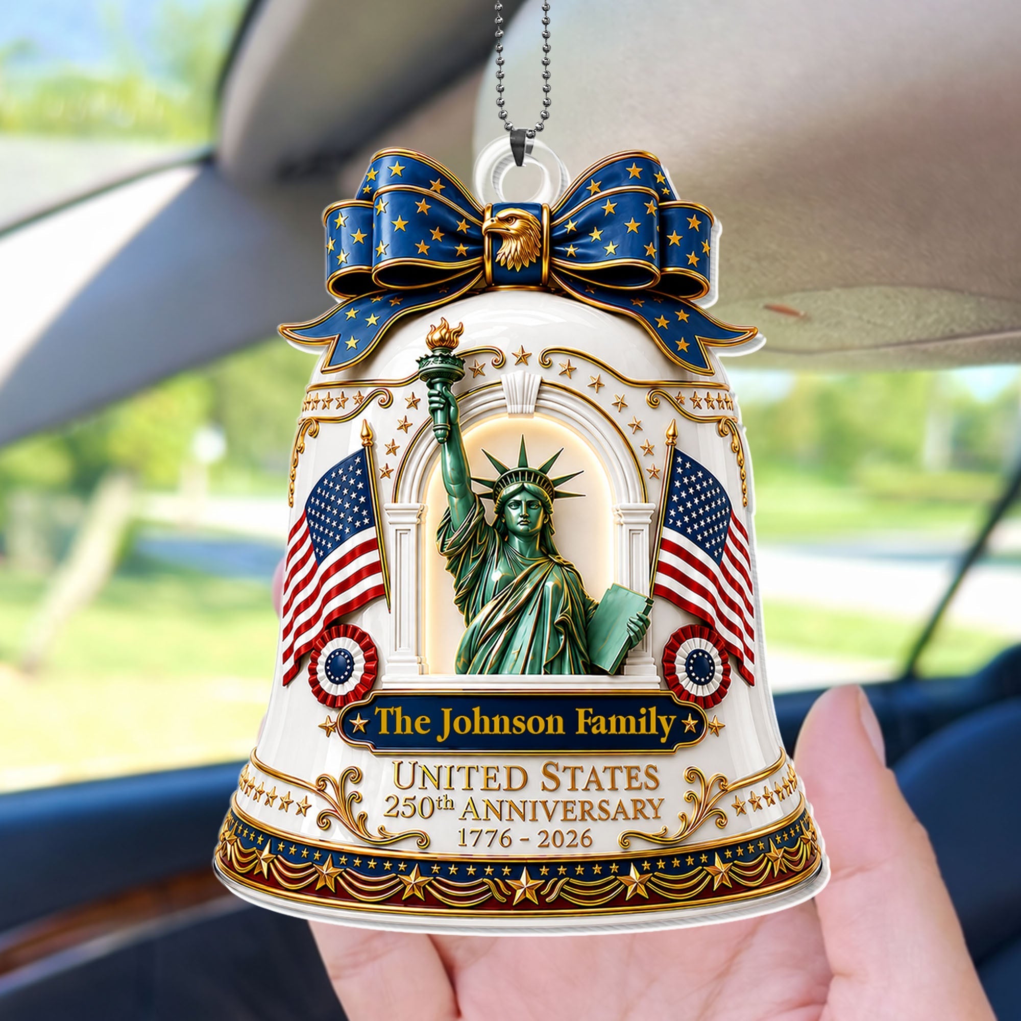 Personalized Acrylic Car Ornament USA Flag Gift for Family