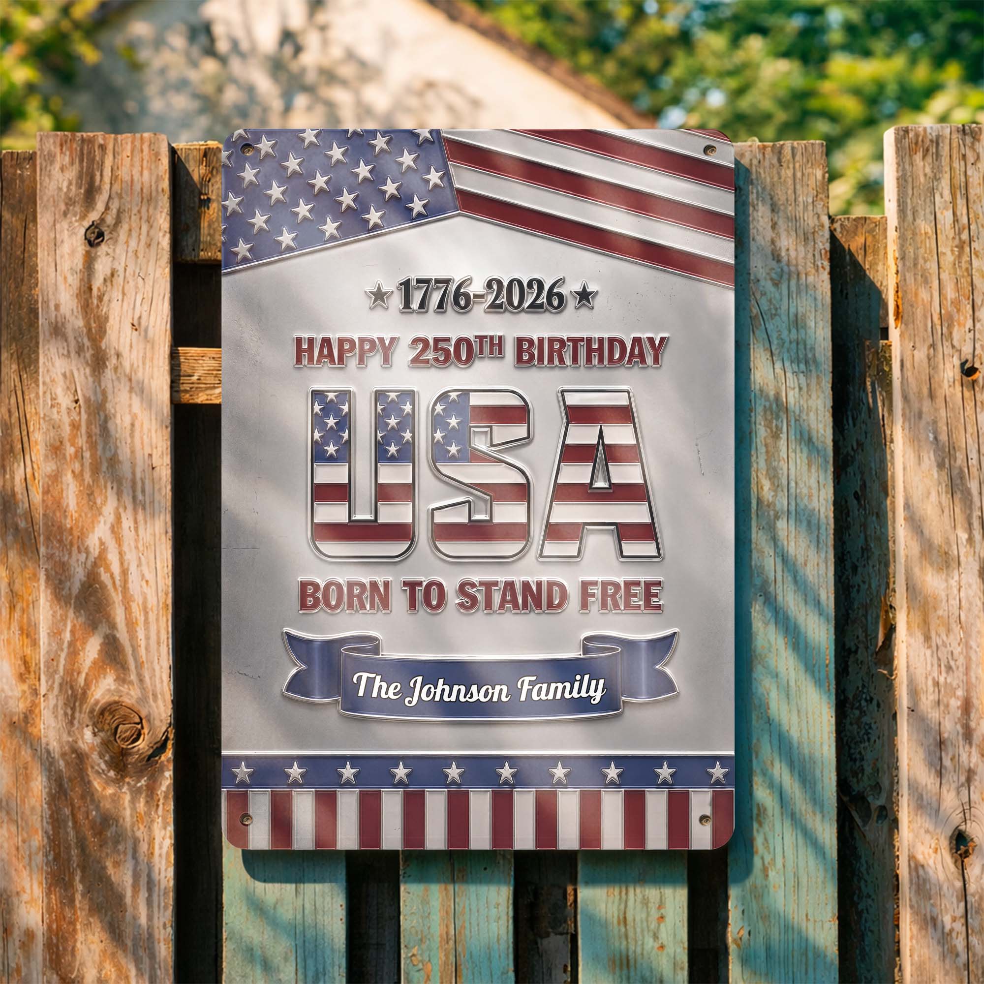 Personalized Metal Sign Custom Family Name USA Flag Gift