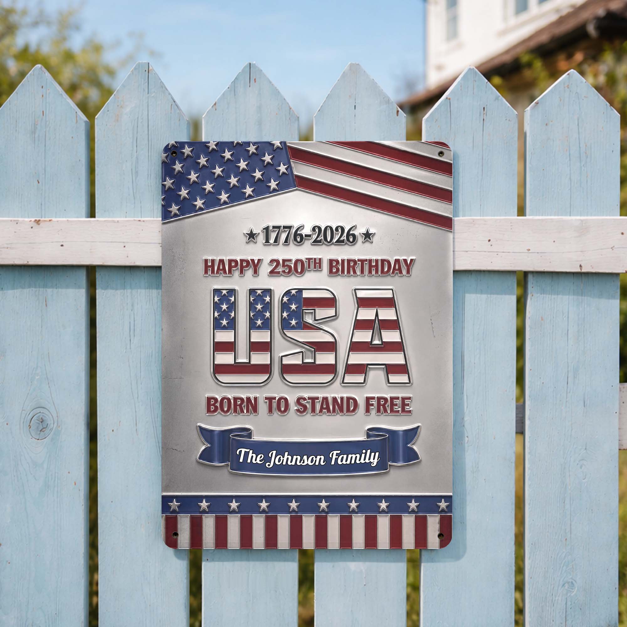 Personalized Metal Sign Custom Family Name USA Flag Gift