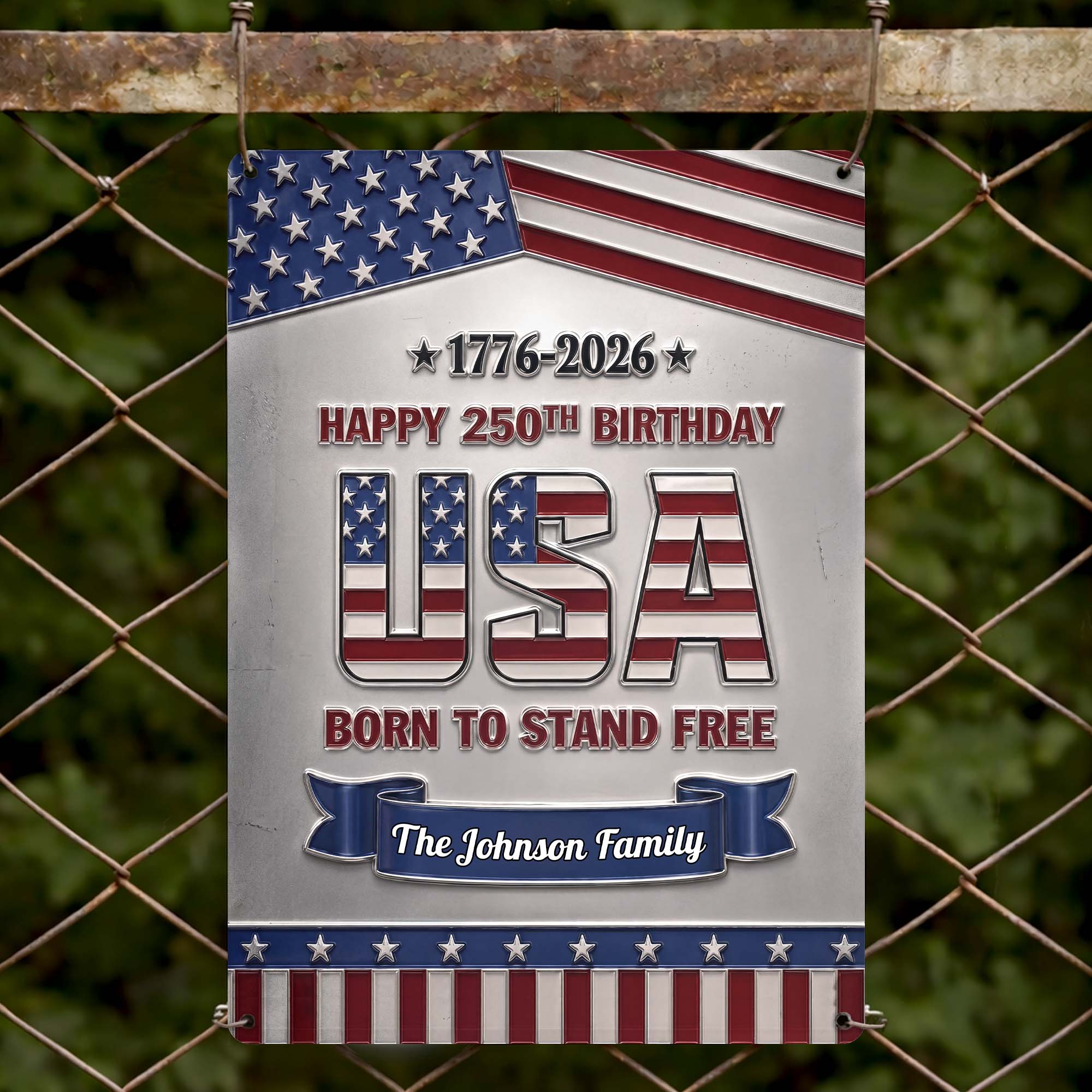 Personalized Metal Sign Custom Family Name USA Flag Gift