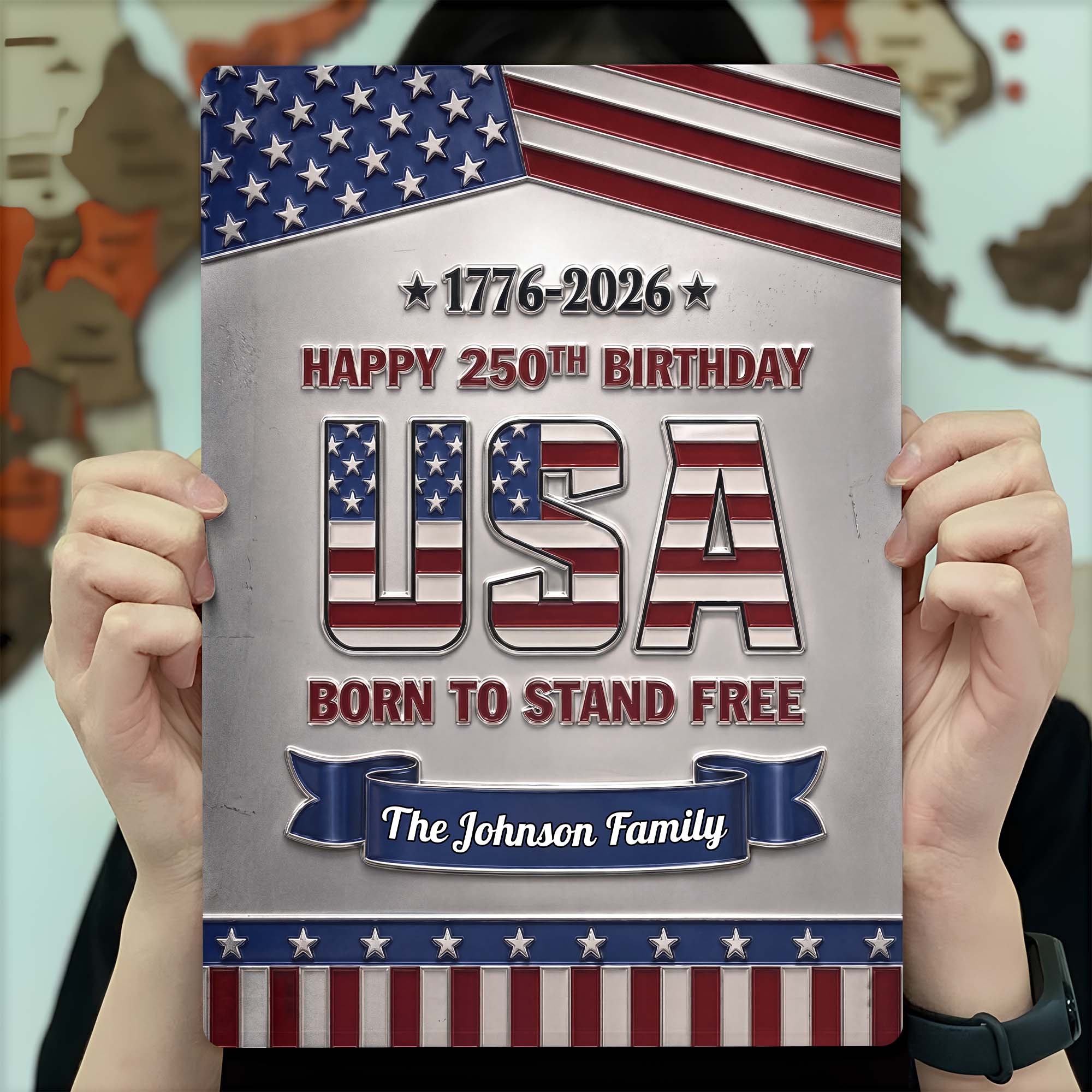 Personalized Metal Sign Custom Family Name USA Flag Gift
