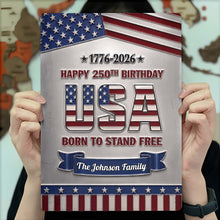 Load image into Gallery viewer, Personalized Metal Sign Custom Family Name USA Flag Gift
