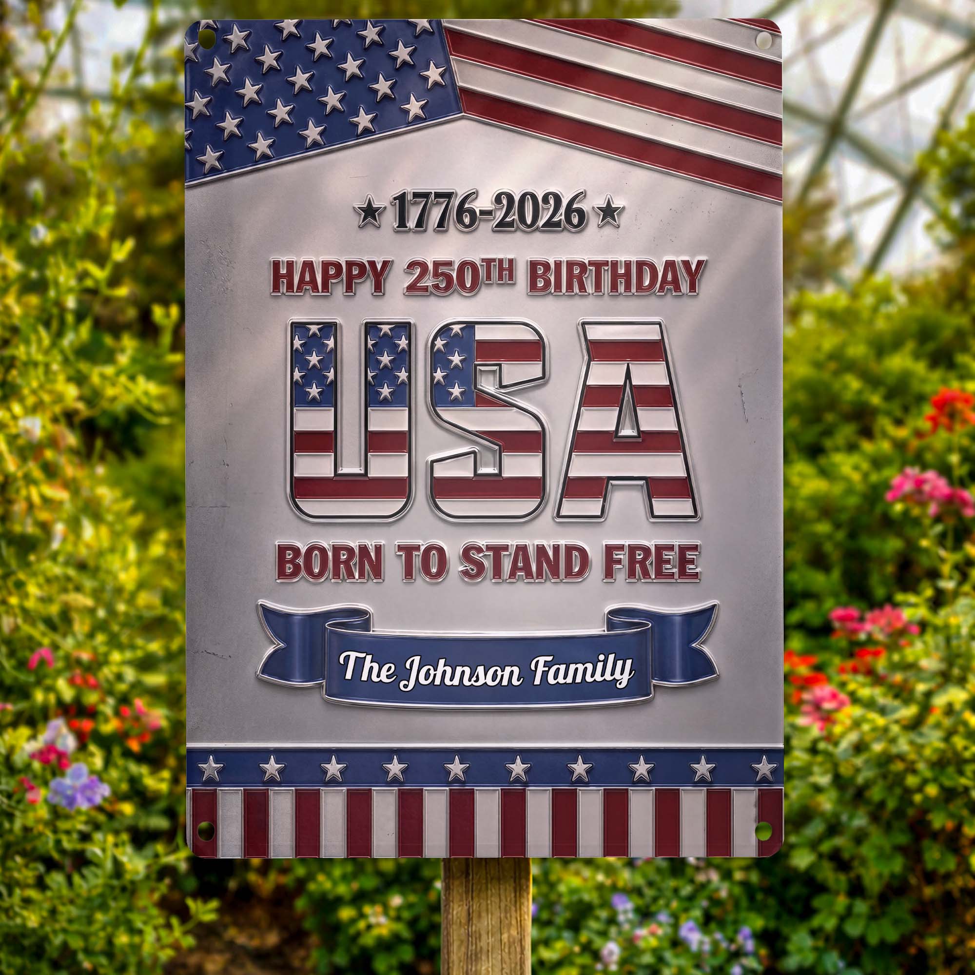 Personalized Metal Sign Custom Family Name USA Flag Gift