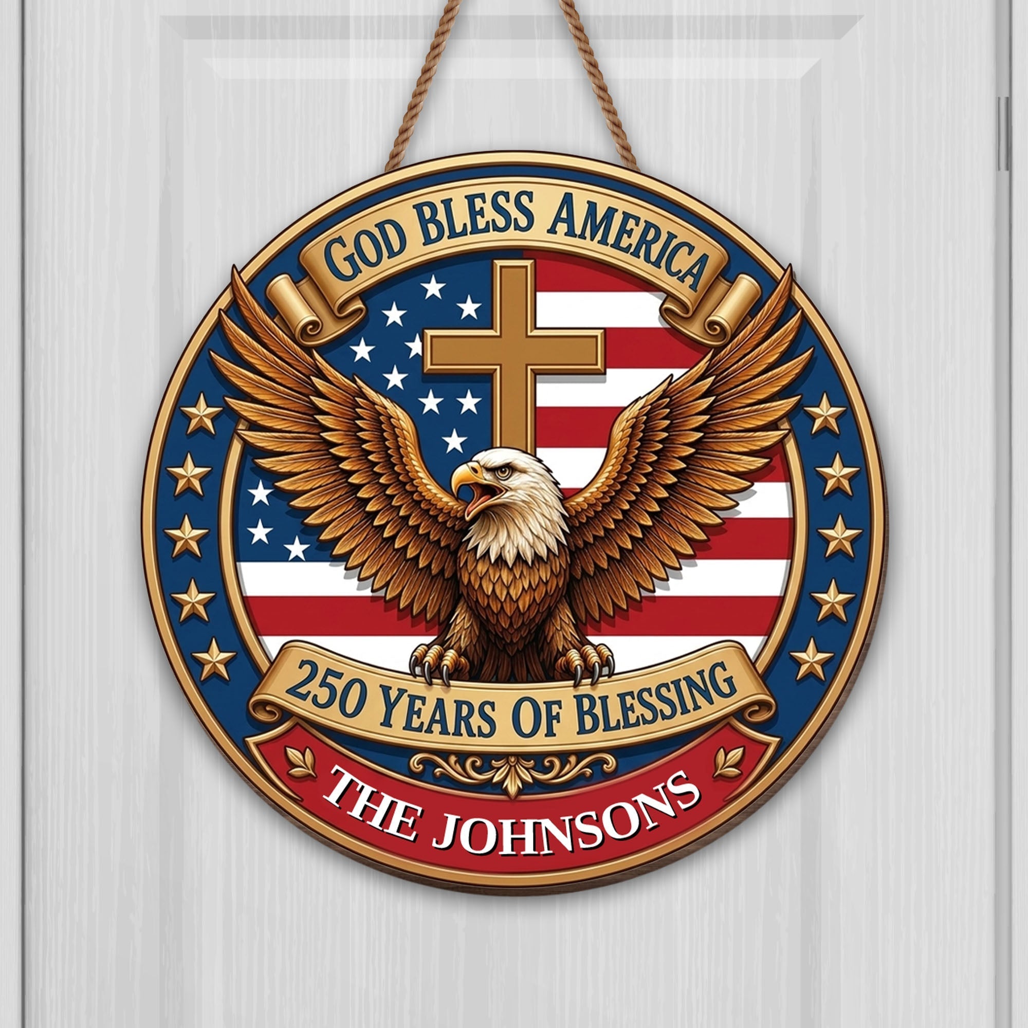 Personalized Eagle Cross Wood Sign Custom Family Name Decor