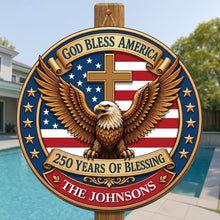 Load image into Gallery viewer, Personalized Eagle Cross Wood Sign Custom Family Name Decor
