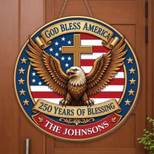 Load image into Gallery viewer, Personalized Eagle Cross Wood Sign Custom Family Name Decor

