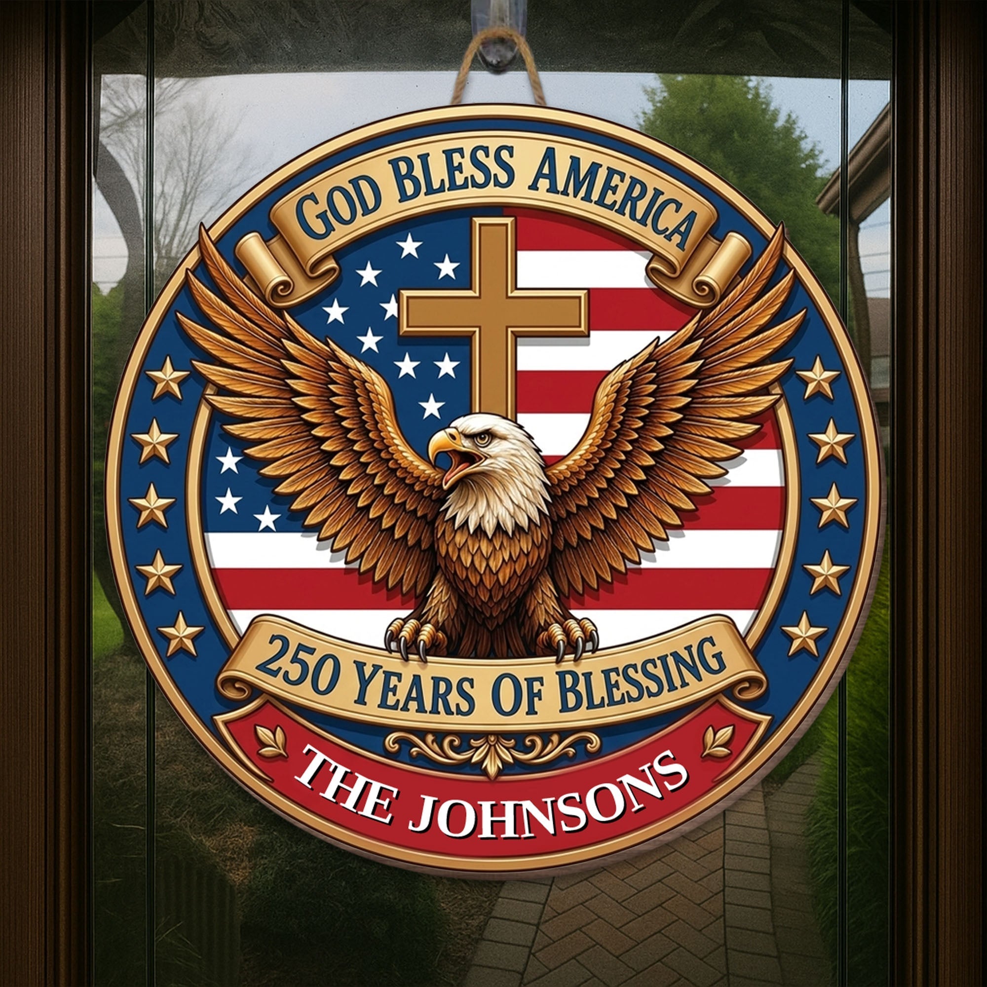 Personalized Eagle Cross Wood Sign Custom Family Name Decor