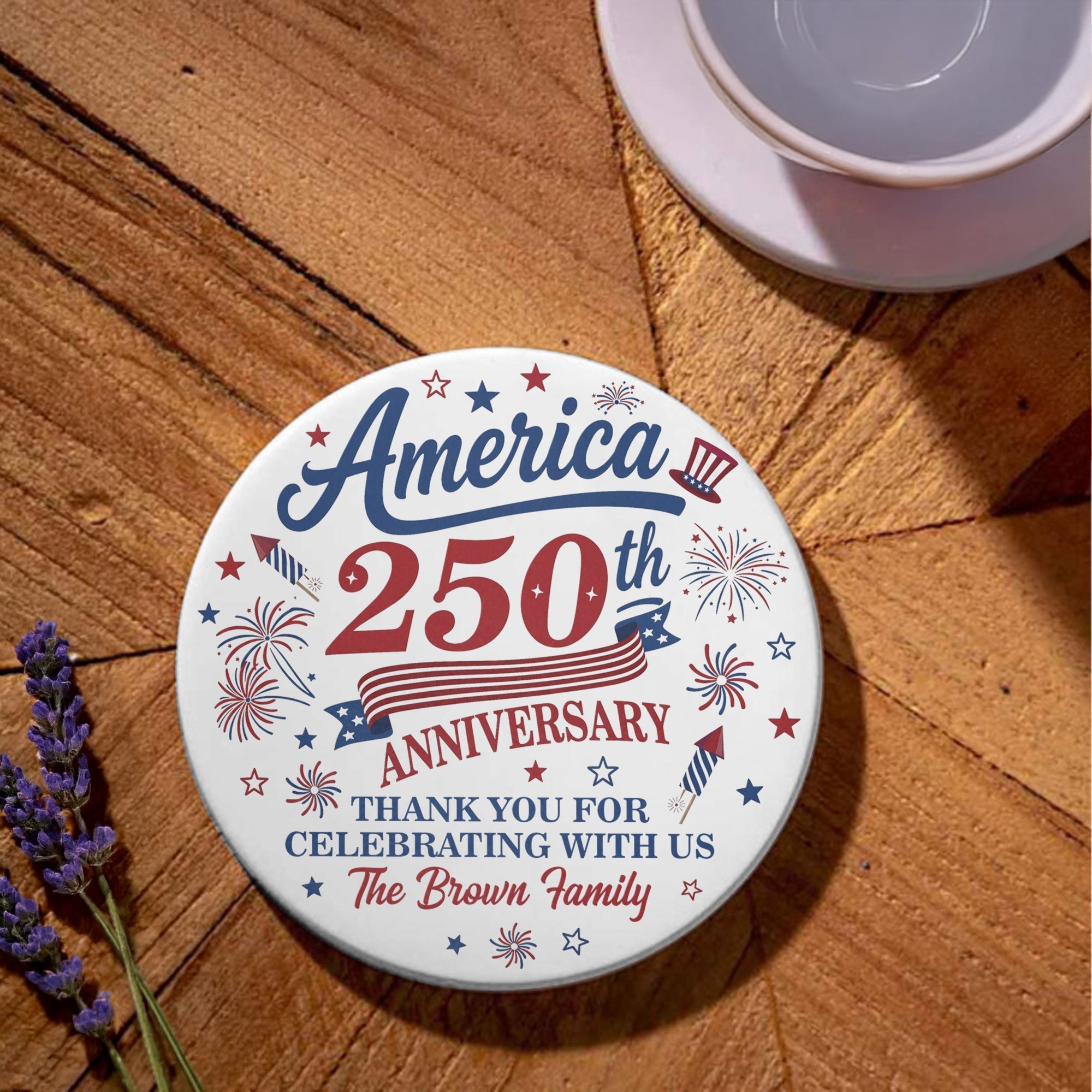 Personalized Ceramic Coaster Custom Name Fireworks Gift for Family