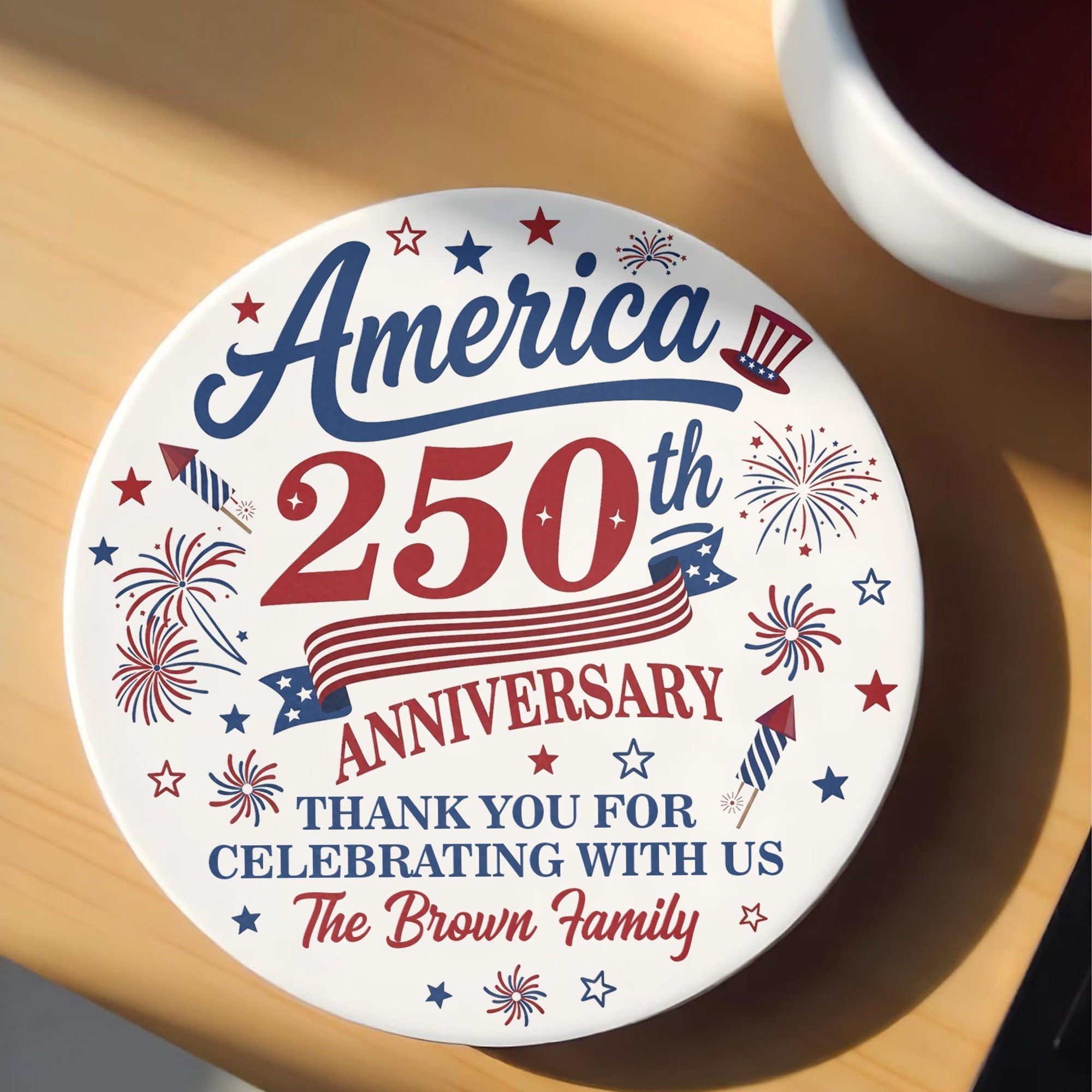 Personalized Ceramic Coaster Custom Name Fireworks Gift for Family