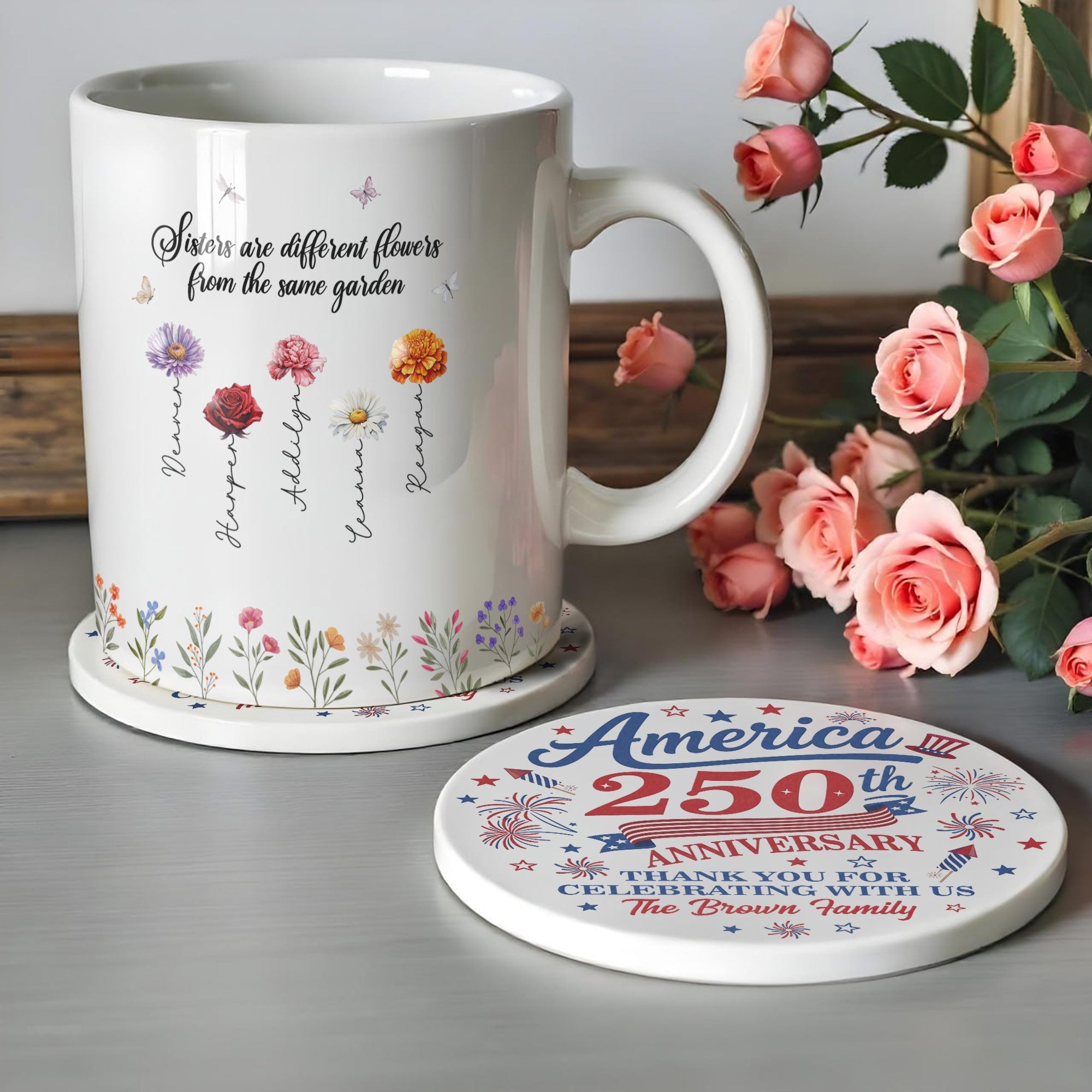 Personalized Ceramic Coaster Custom Name Fireworks Gift for Family