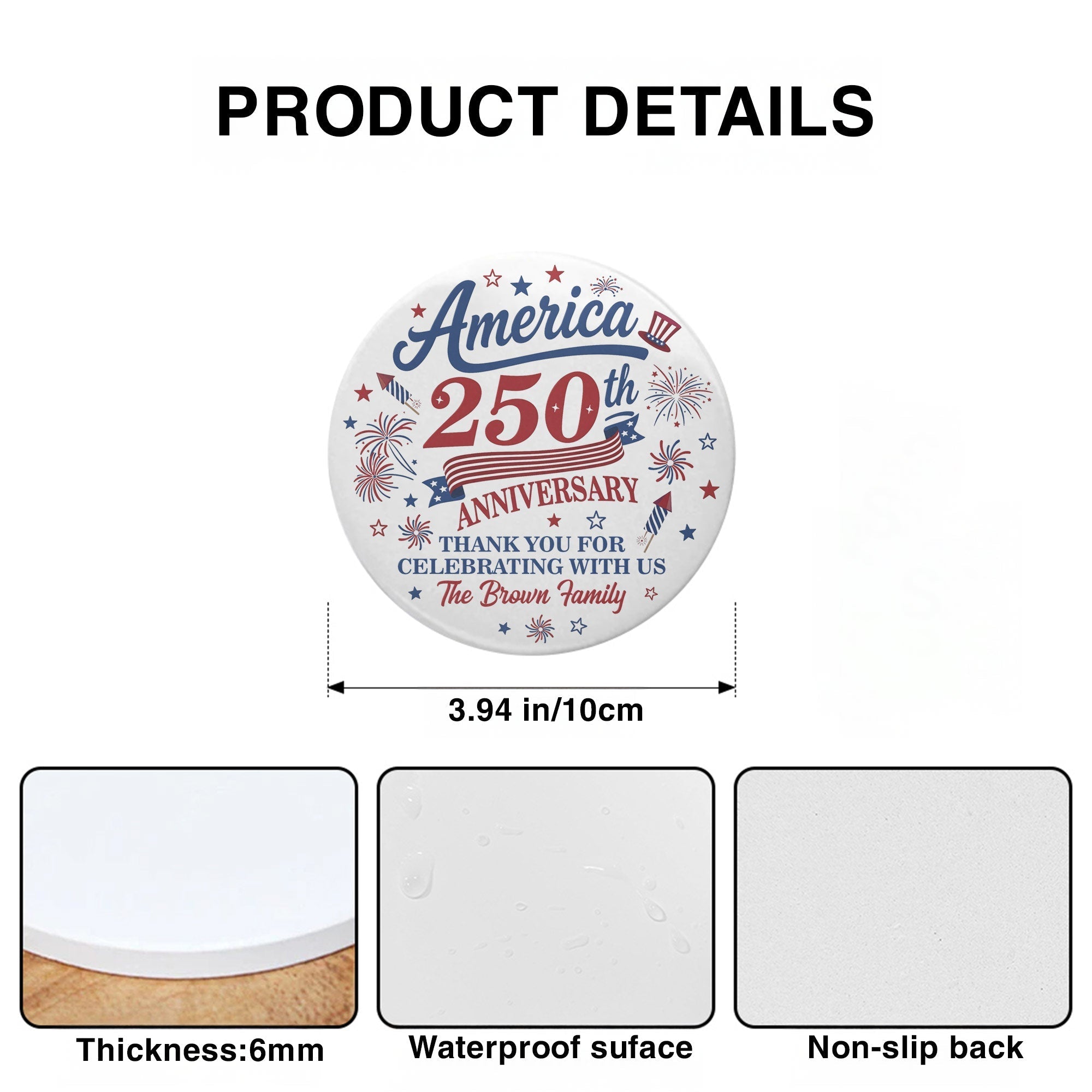 Personalized Ceramic Coaster Custom Name Fireworks Gift for Family