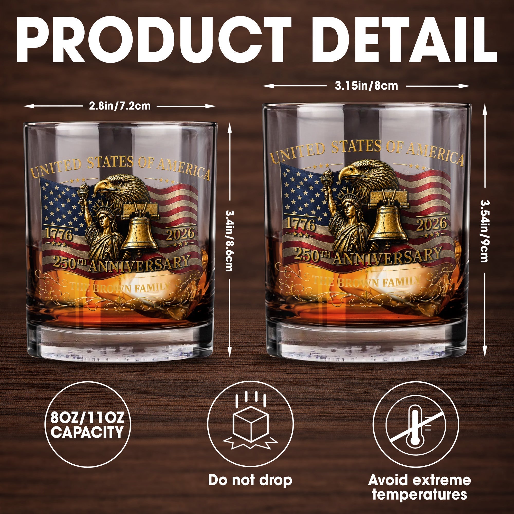 Personalized Whiskey Glass Custom Name Gift for Dad 4th of July