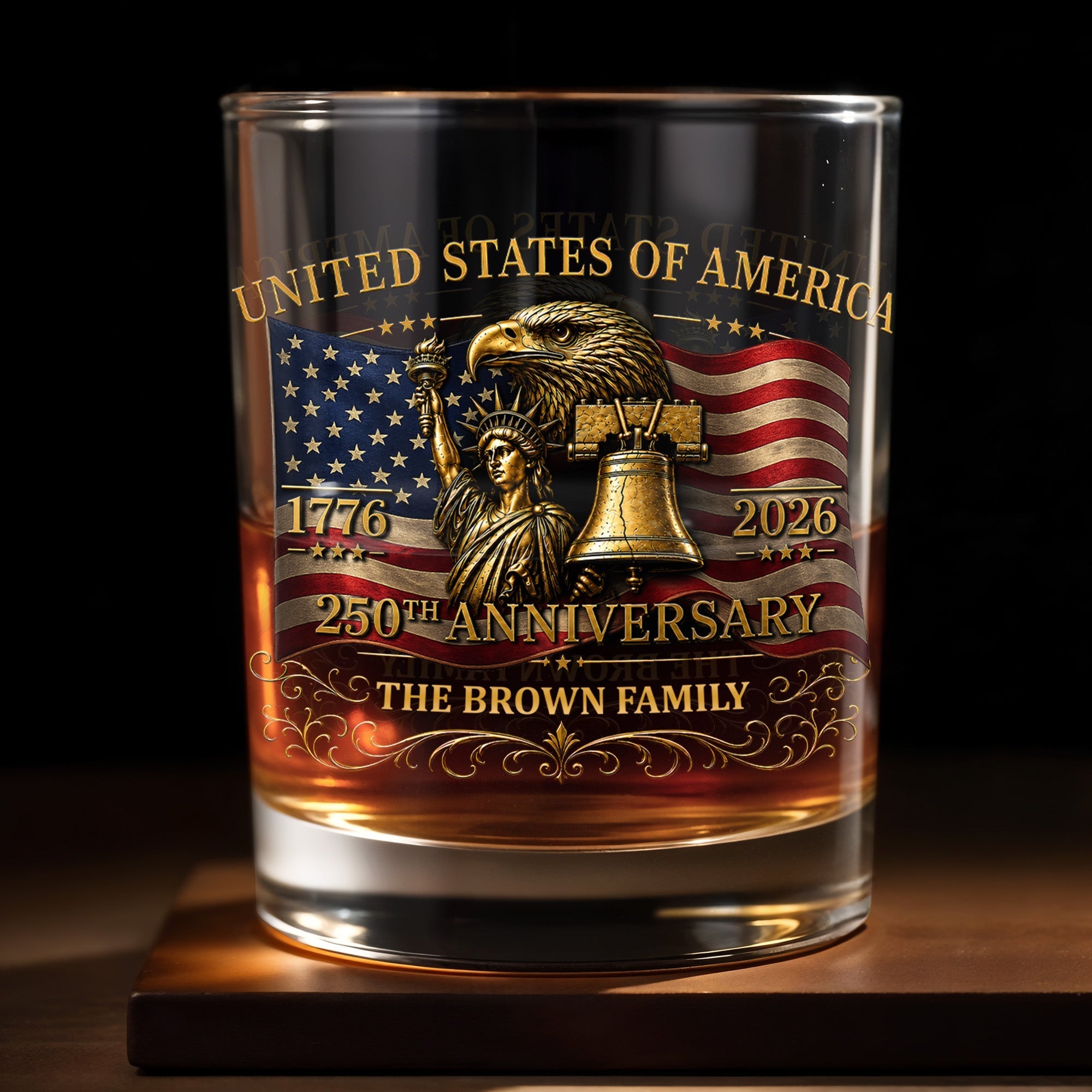 Personalized Whiskey Glass Custom Name Gift for Dad 4th of July