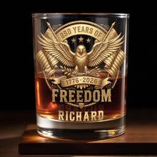 Load image into Gallery viewer, Personalized Custom Whiskey Glass with Eagle &amp; Flags Gift for Dad

