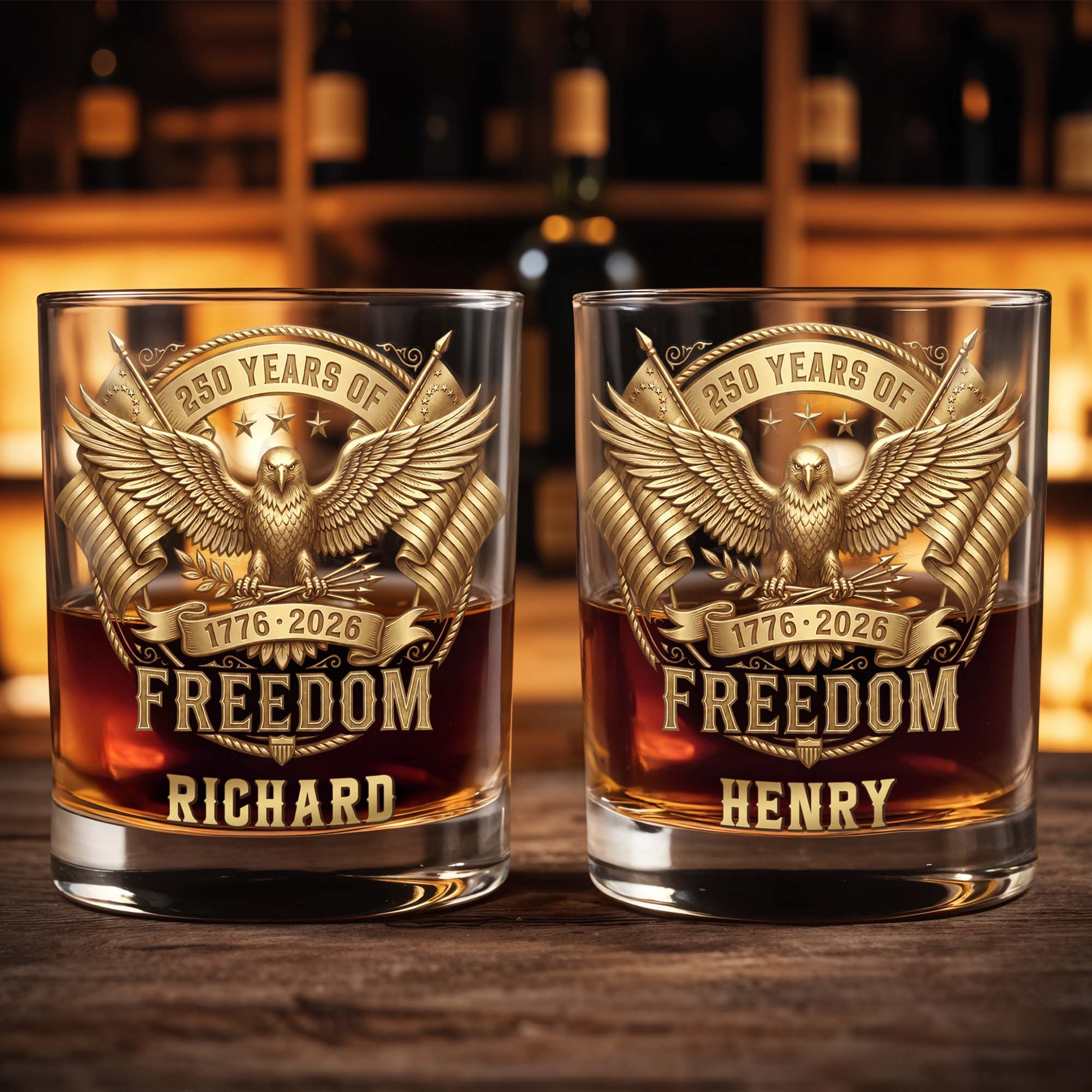 Personalized Custom Whiskey Glass with Eagle & Flags Gift for Dad