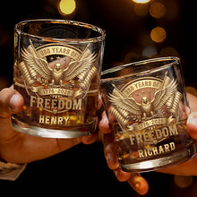 Load image into Gallery viewer, Personalized Custom Whiskey Glass with Eagle &amp; Flags Gift for Dad
