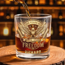 Load image into Gallery viewer, Personalized Custom Whiskey Glass with Eagle &amp; Flags Gift for Dad
