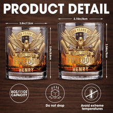 Load image into Gallery viewer, Personalized Custom Whiskey Glass with Eagle &amp; Flags Gift for Dad
