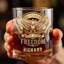Load image into Gallery viewer, Personalized Custom Whiskey Glass with Eagle &amp; Flags Gift for Dad
