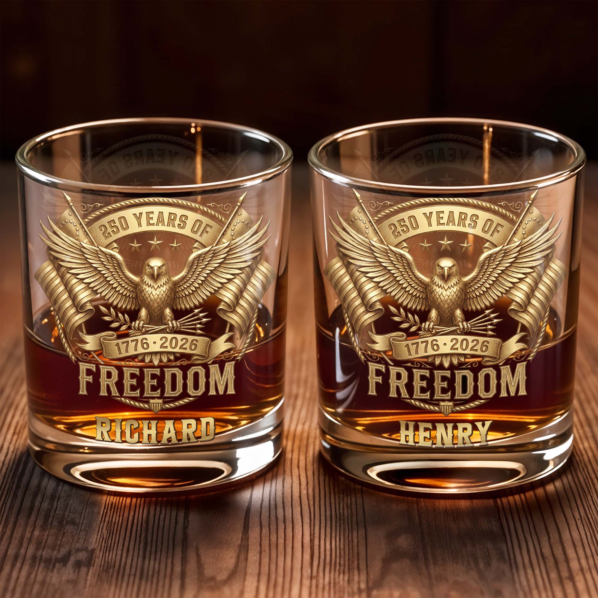 Personalized Custom Whiskey Glass with Eagle & Flags Gift for Dad
