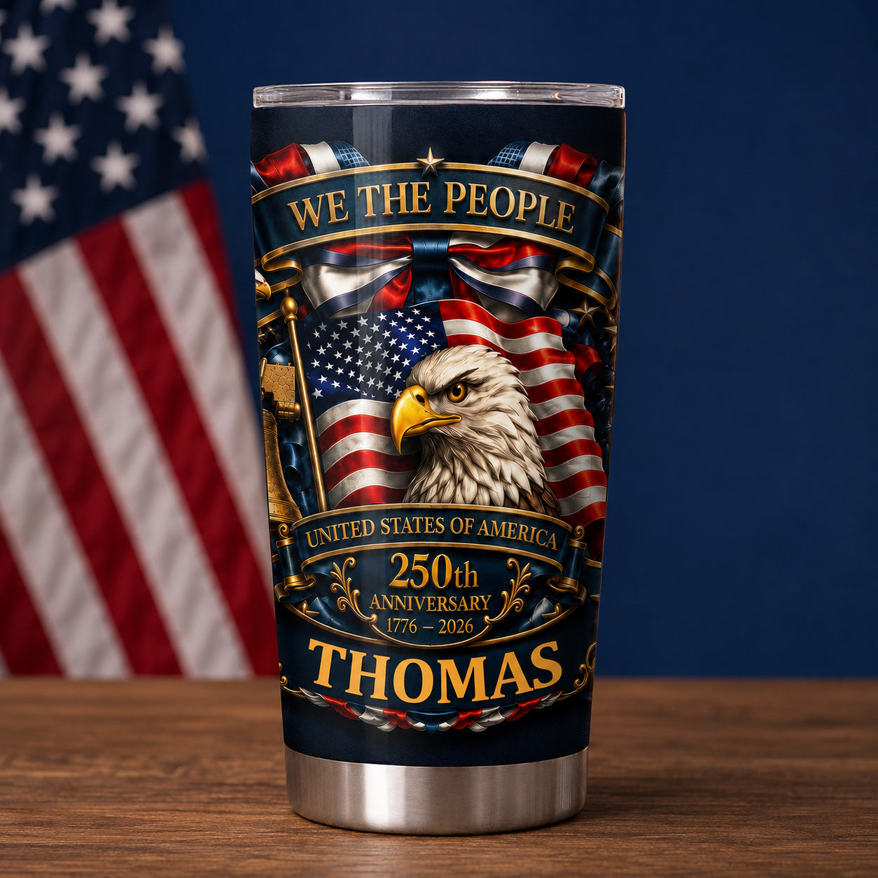Personalized 20oz Stainless Steel Tumbler American Flag Gift for Dad