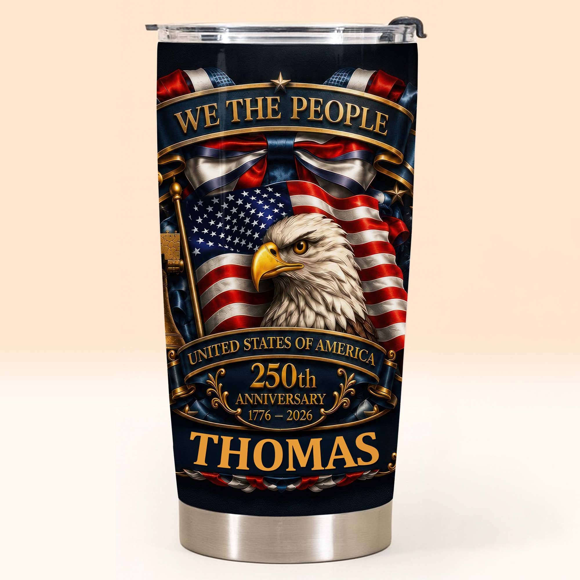 Personalized 20oz Stainless Steel Tumbler American Flag Gift for Dad