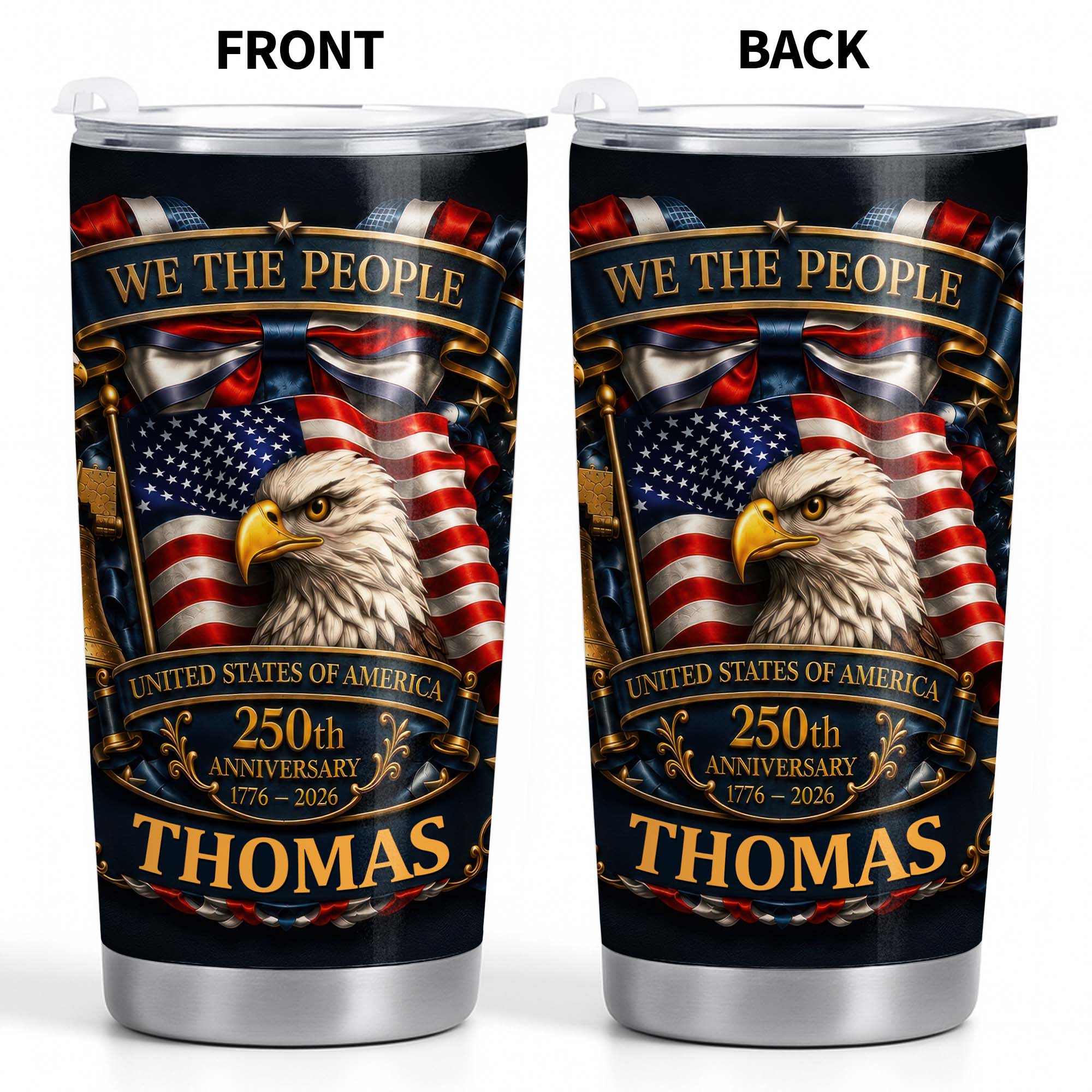 Personalized 20oz Stainless Steel Tumbler American Flag Gift for Dad