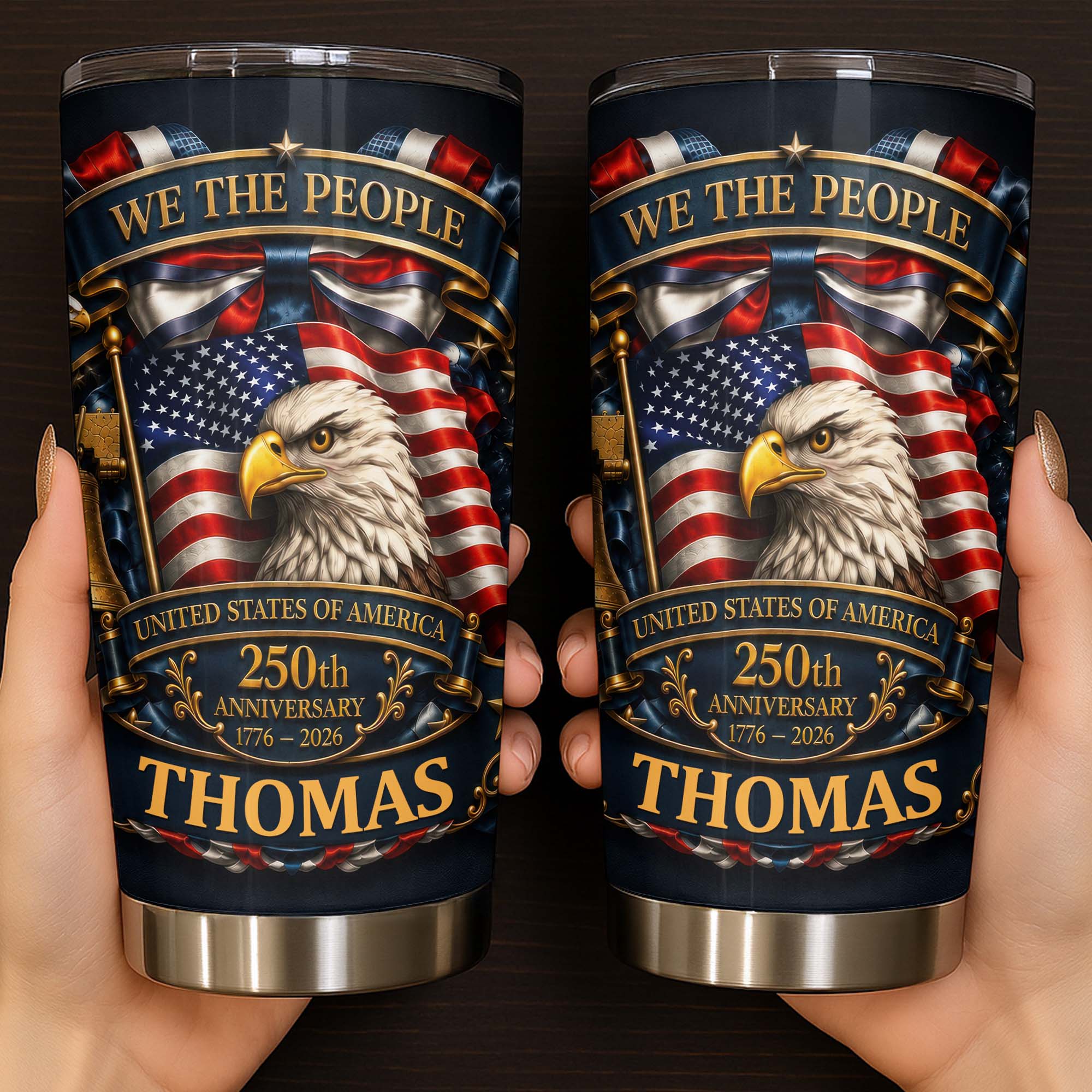 Personalized 20oz Stainless Steel Tumbler American Flag Gift for Dad