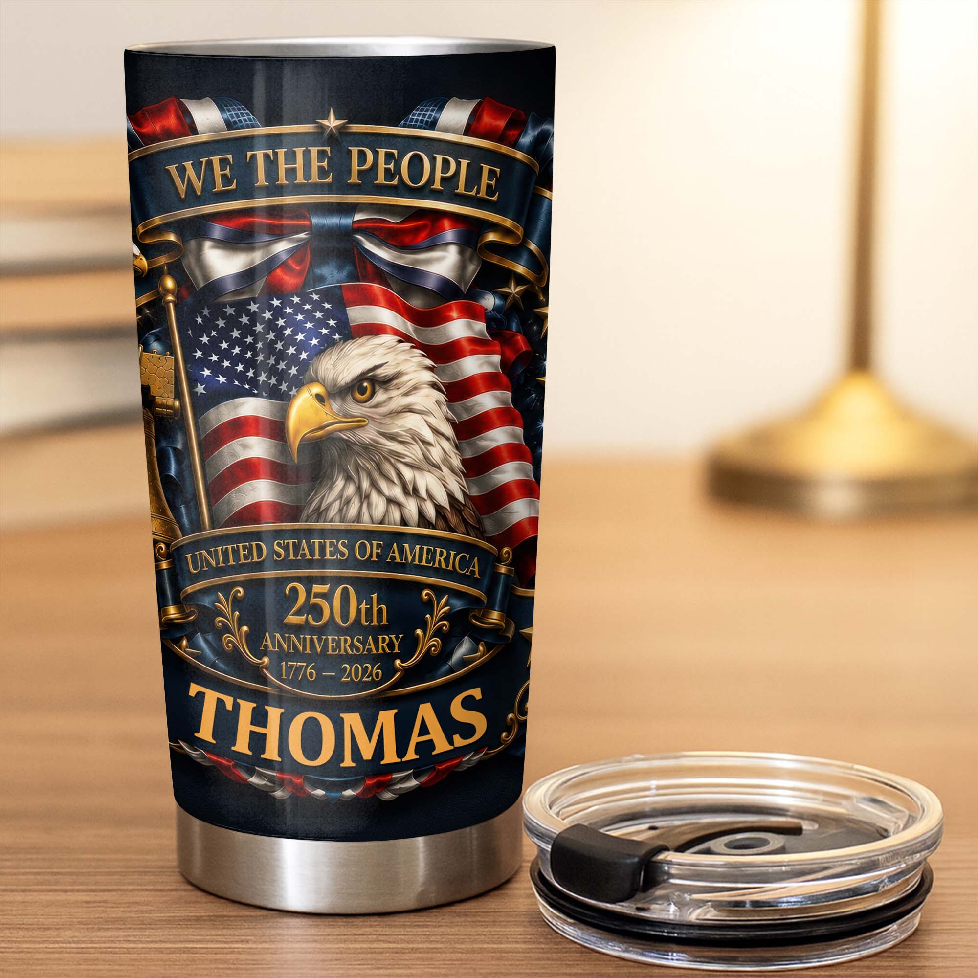 Personalized 20oz Stainless Steel Tumbler American Flag Gift for Dad