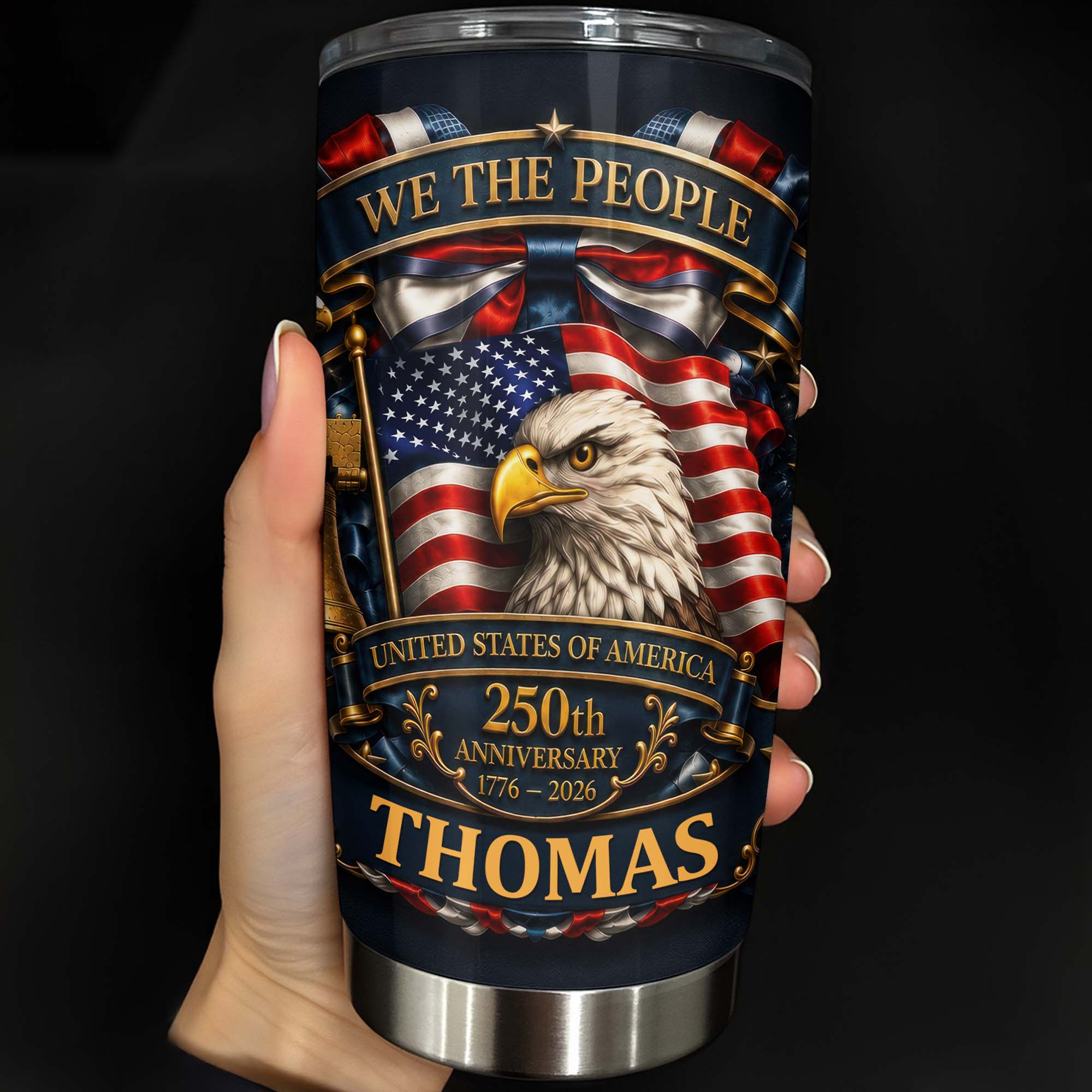 Personalized 20oz Stainless Steel Tumbler American Flag Gift for Dad