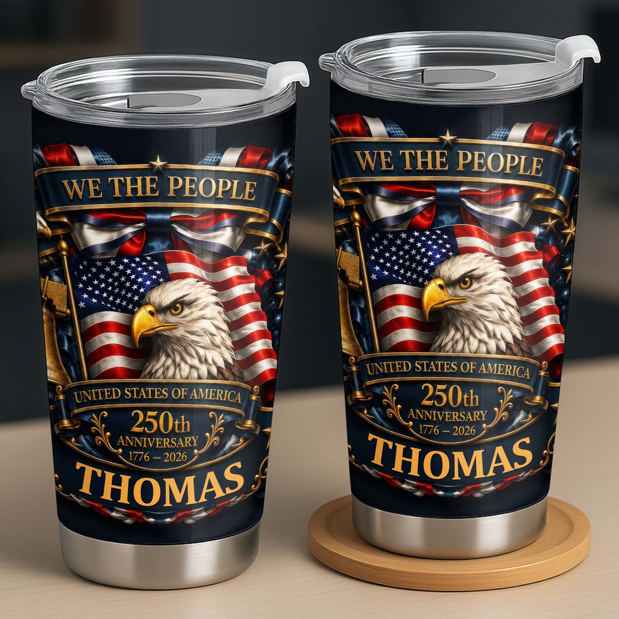 Personalized 20oz Stainless Steel Tumbler American Flag Gift for Dad