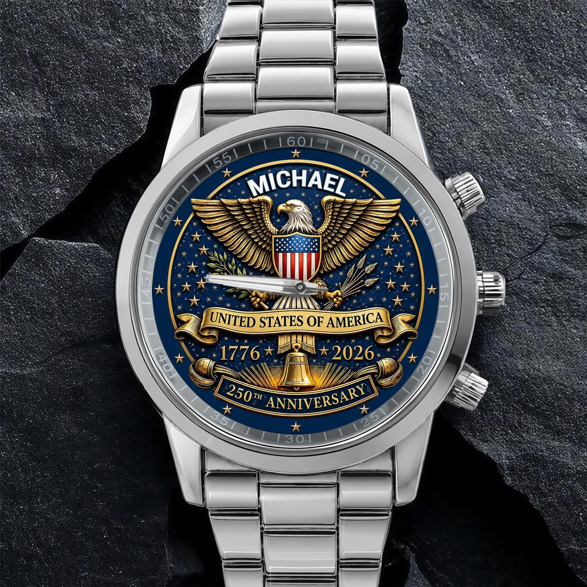 Personalized Custom Black Men's Watch Gift for Dad Anniversary