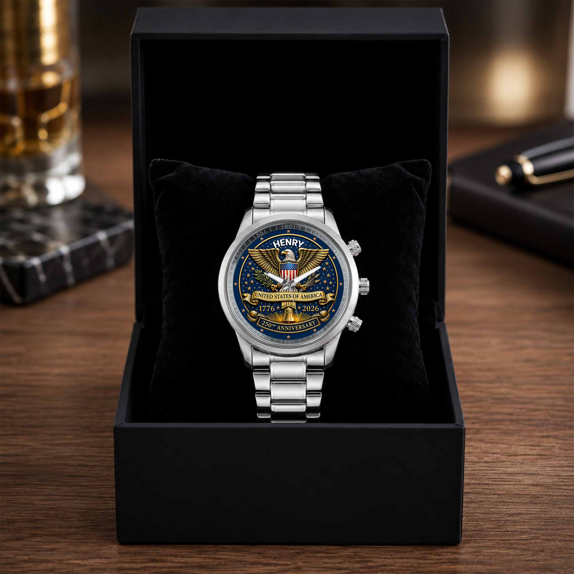 Personalized Custom Black Men's Watch Gift for Dad Anniversary
