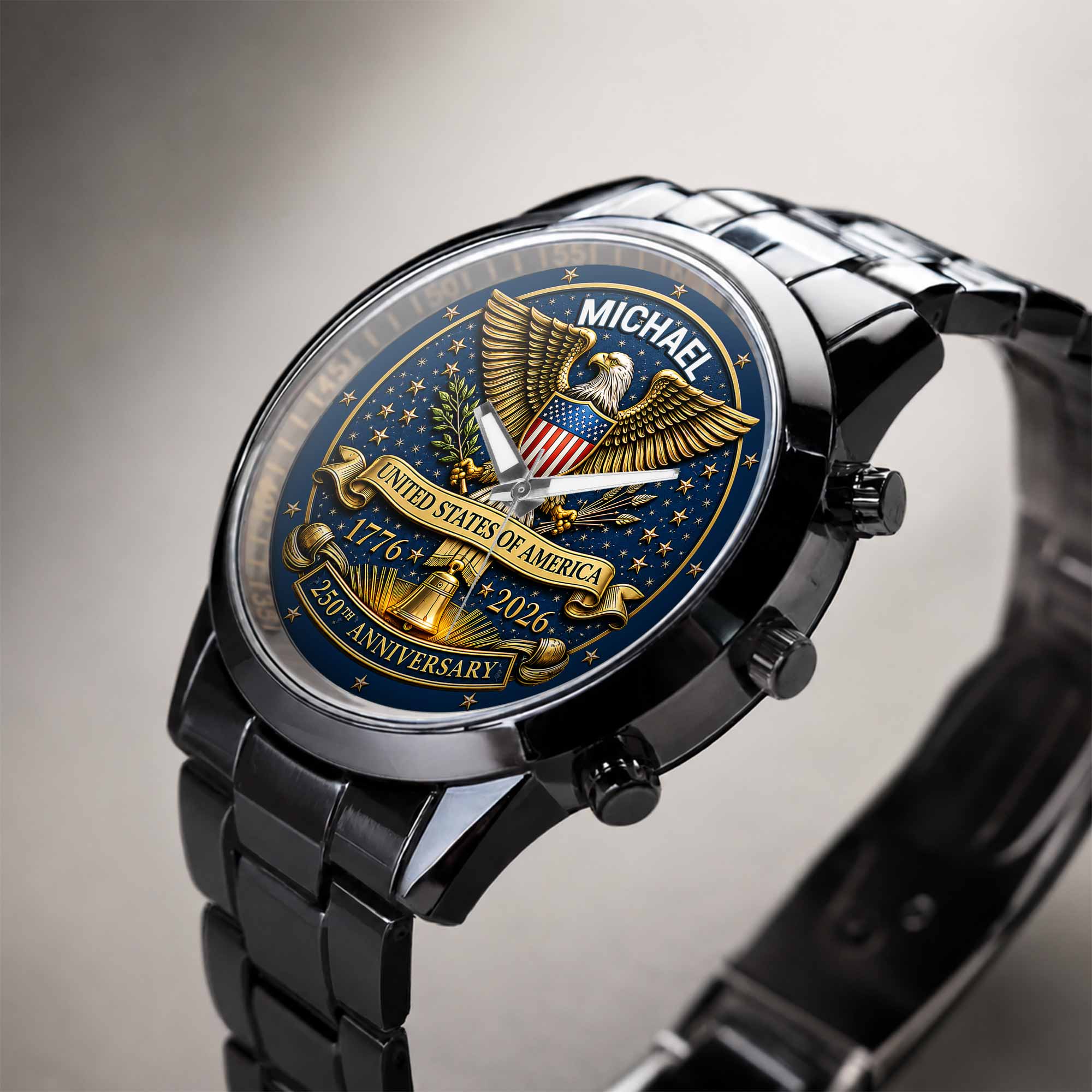 Personalized Custom Black Men's Watch Gift for Dad Anniversary