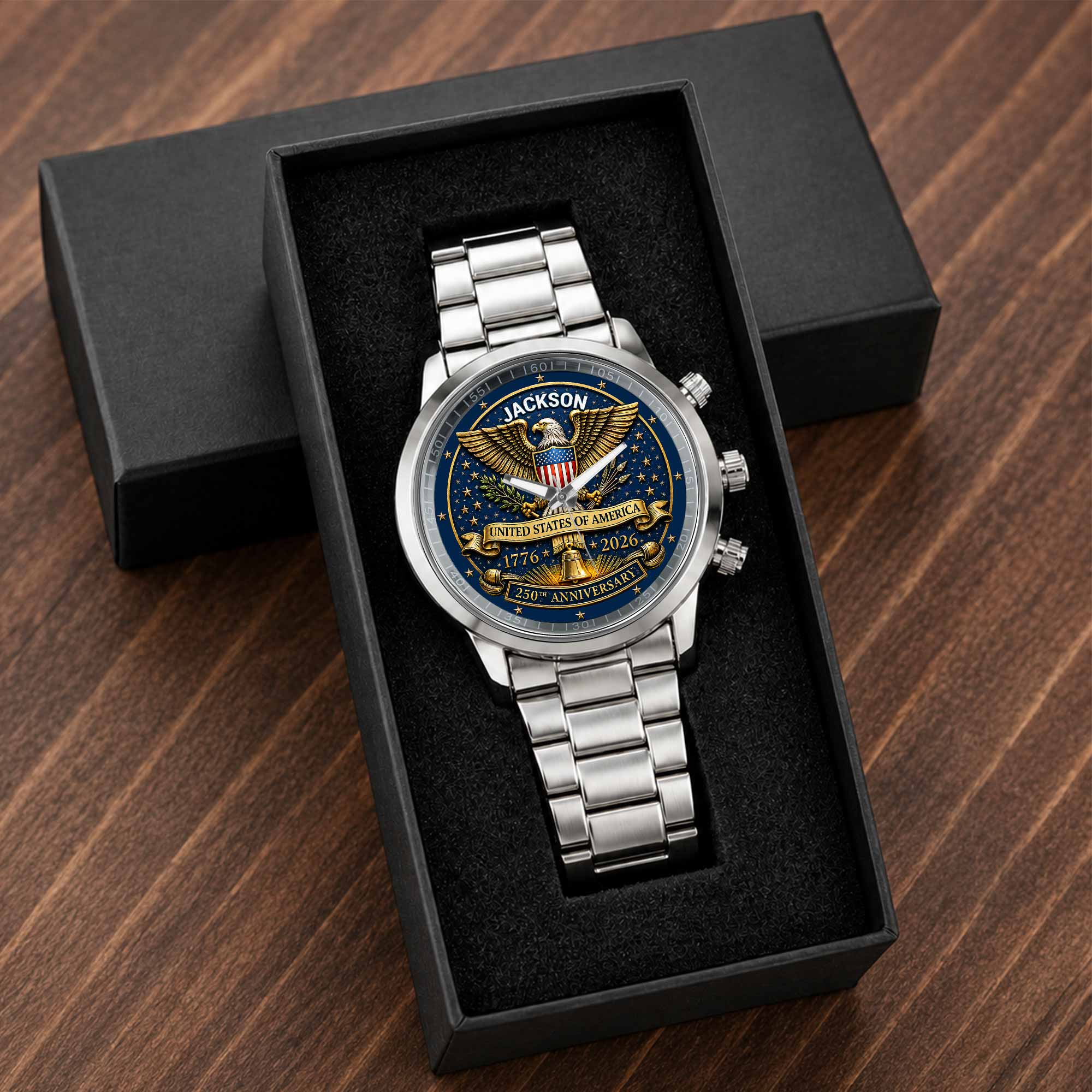 Personalized Custom Black Men's Watch Gift for Dad Anniversary