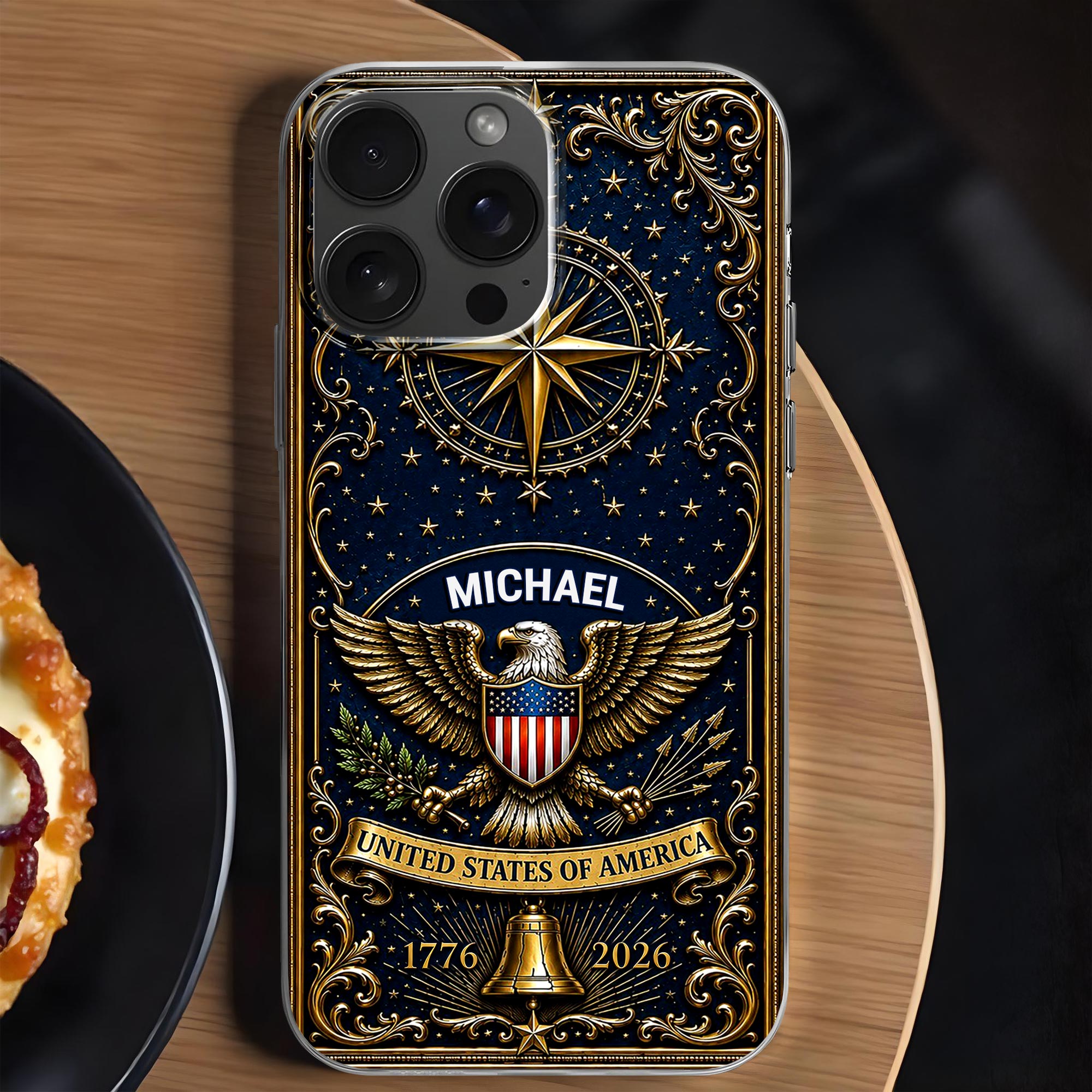 Personalized Clear Phone Case US Eagle Design Custom Name Gift for Dad