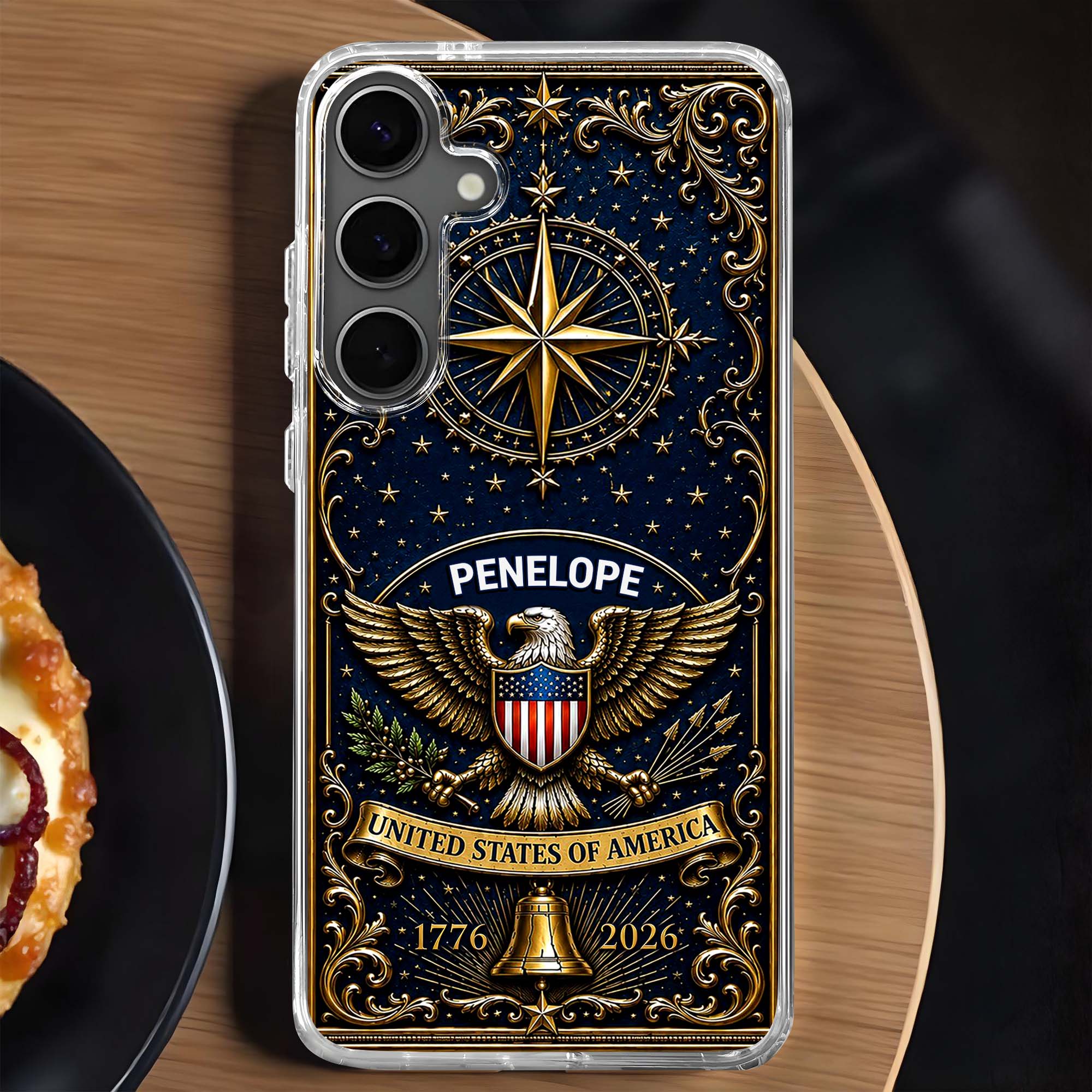 Personalized Clear Phone Case US Eagle Design Custom Name Gift for Dad