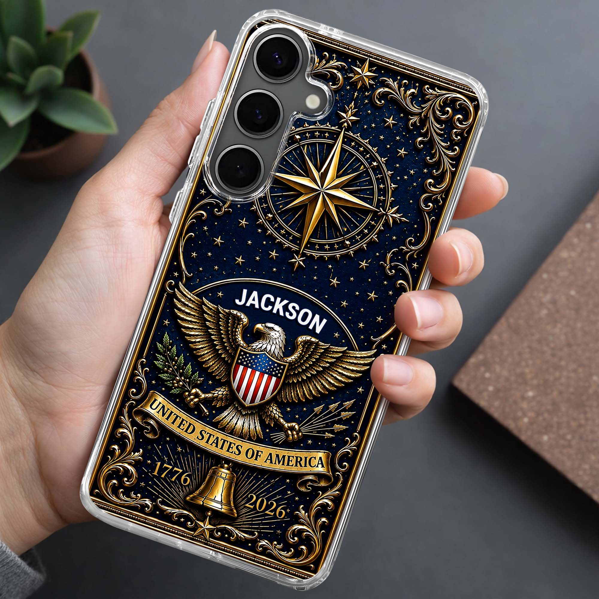 Personalized Clear Phone Case US Eagle Design Custom Name Gift for Dad